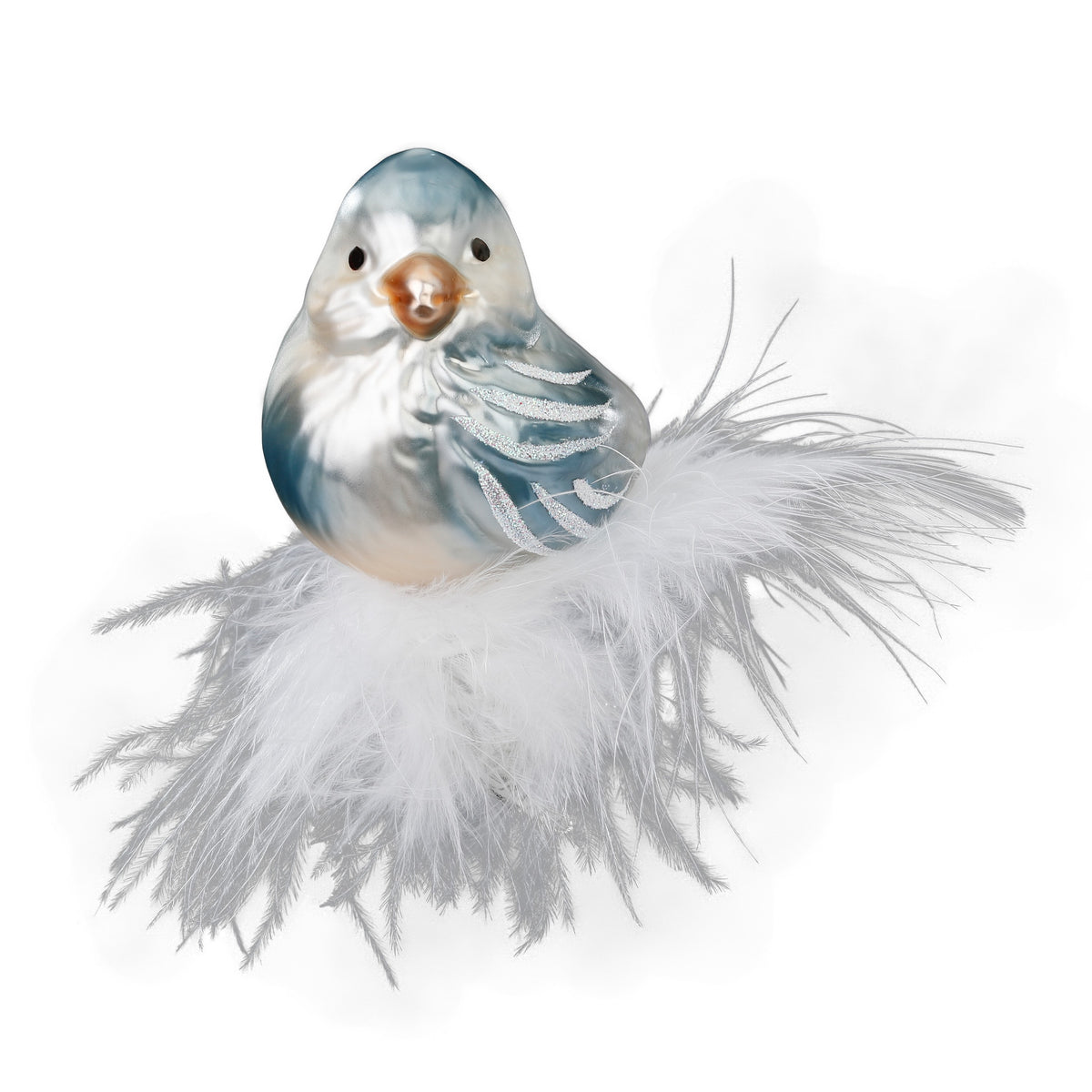 Inge Glas clip-on bird blue-grey bird with white feathers, 7 cm