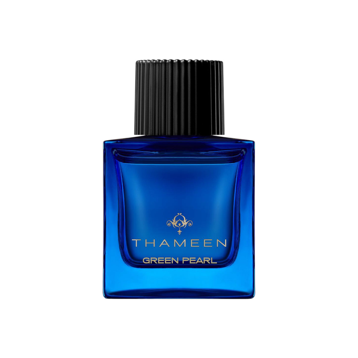 Flakon von Green Pearl – Thameen London: luxuriöser Unisex‑Duft in charakteristischem blauen Glasdesign