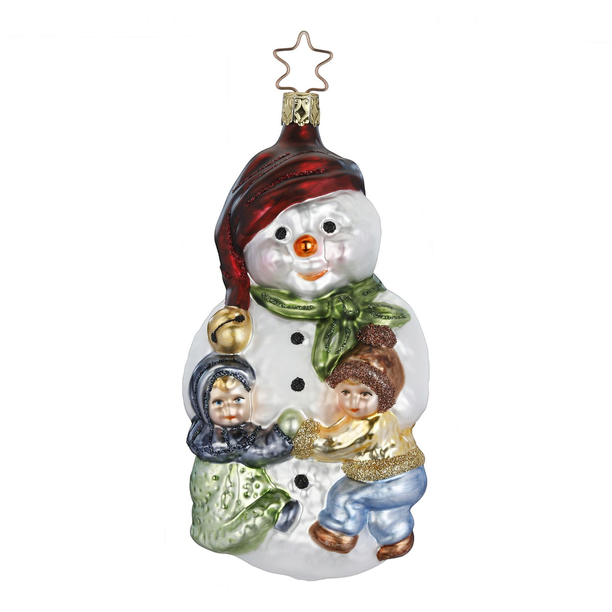 Glaskugel Anhänger Tanz um den Schneemann, 15 cm 10135S026 Inge Glas
