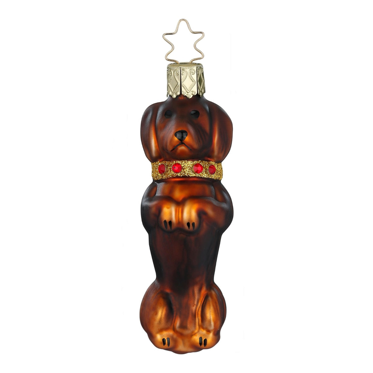 Glaskugel Anhänger Brillanter Kurzhaardackel dunkelbraun, 9.5 cm 10165S026 Inge Glas
