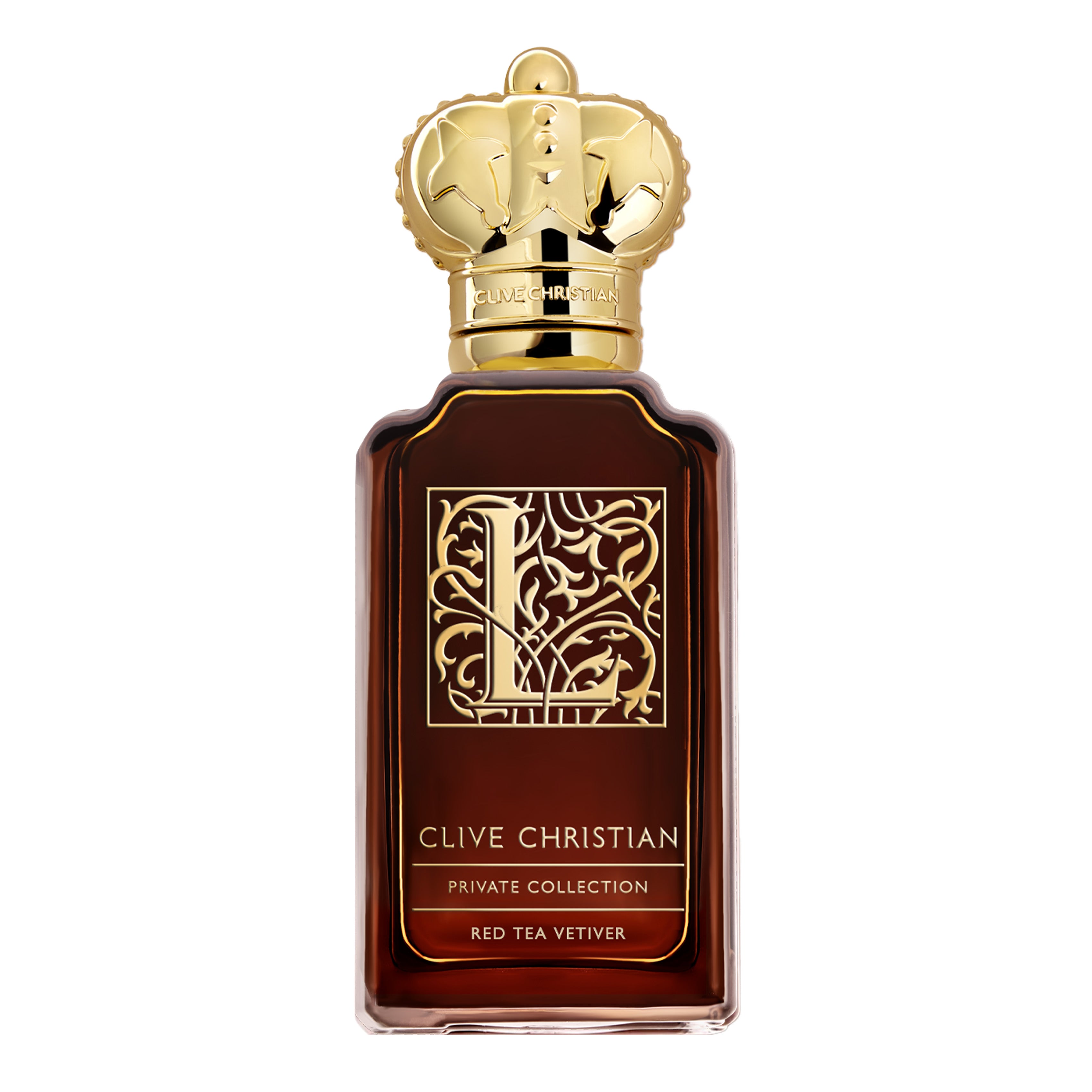 Clive Christian L Red Tea Vetiver – luxuriöser Duft mit Rooibos, Vetiver und Gewürzen. Flakon aus transparent braunem Glas mit goldener Krone. Jetzt bei 4D OUTFITTERS erhätlich.