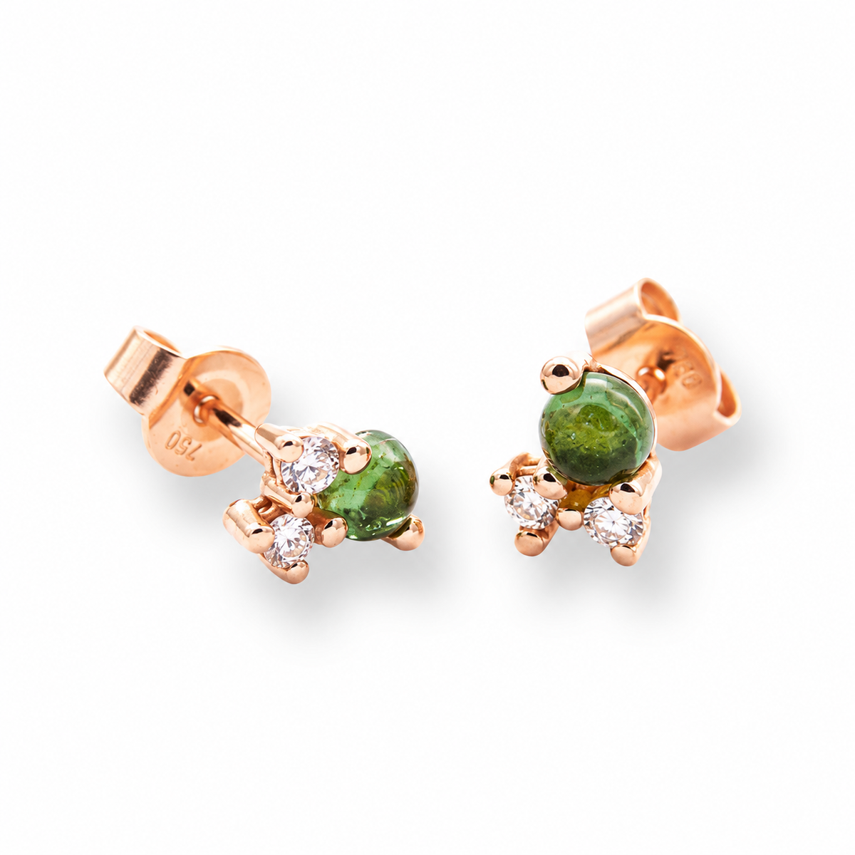 Noën Ohrstecker Stellini aus 18kt Roségold mit grünem Turmalin-Cabochon und Diamanten