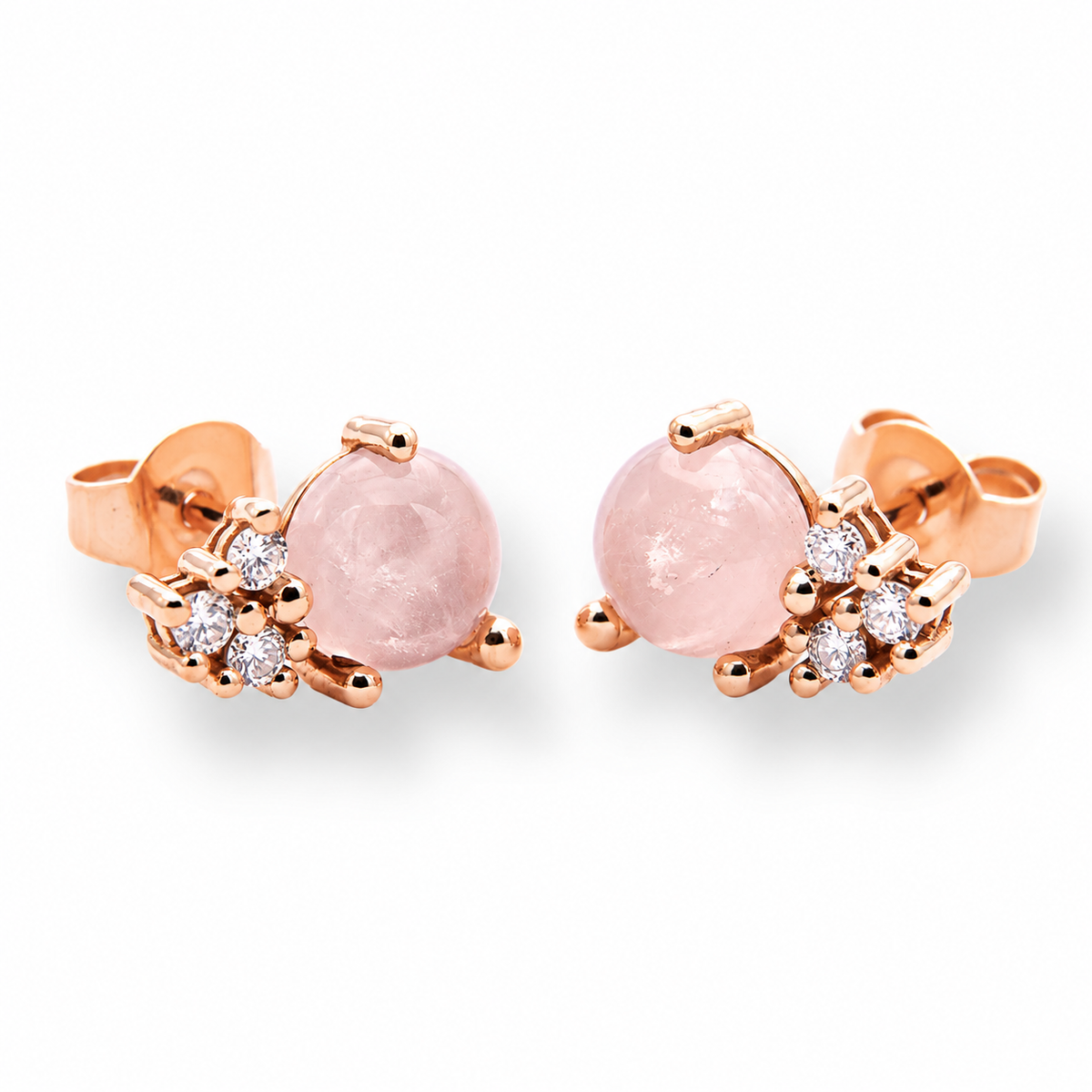 Noën Ohrstecker Stellini Large aus 18kt Roségold mit Rosenquarz-Cabochon und Diamanten