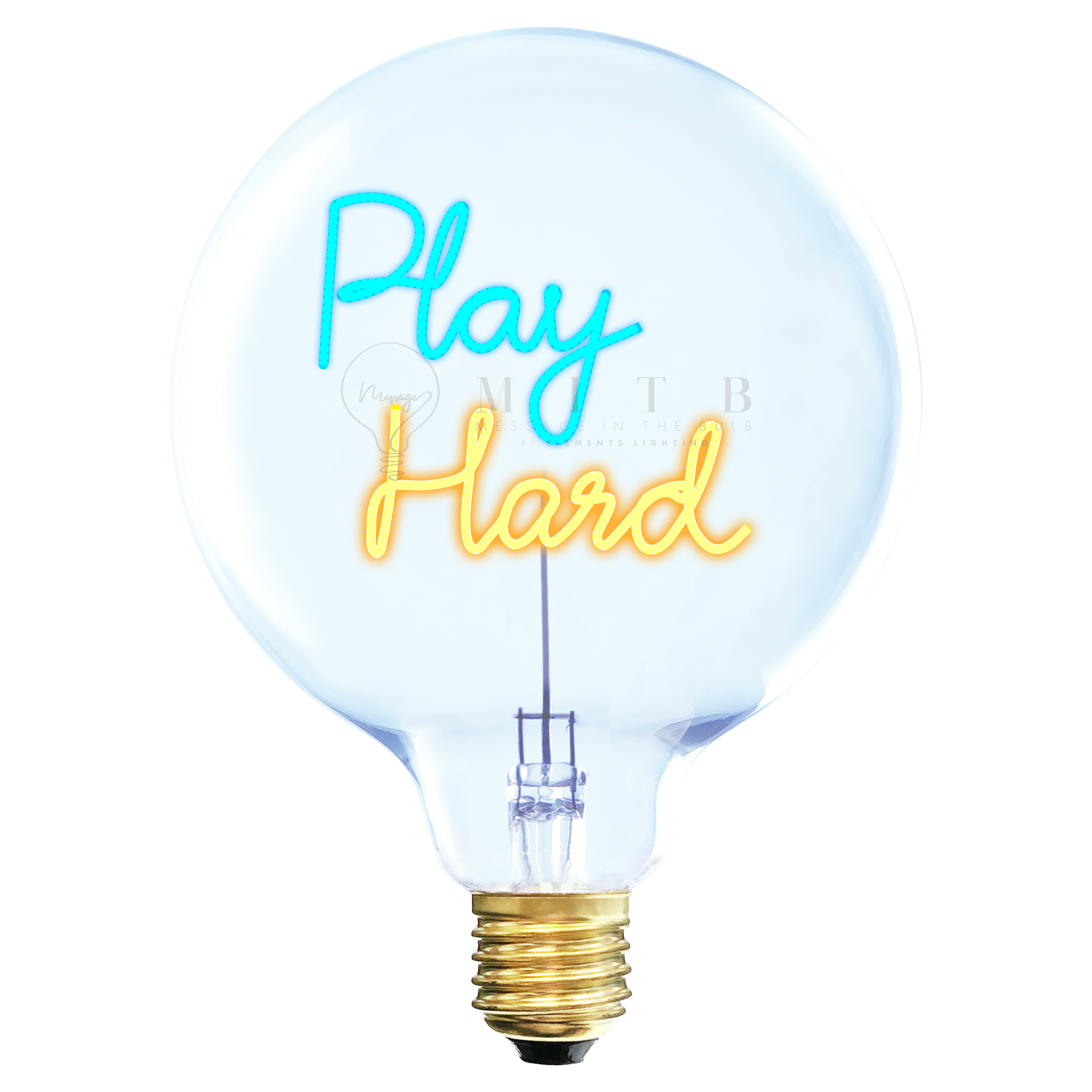 MITB LED Glühbirne - Play Hard, warmweiß blau, transparent