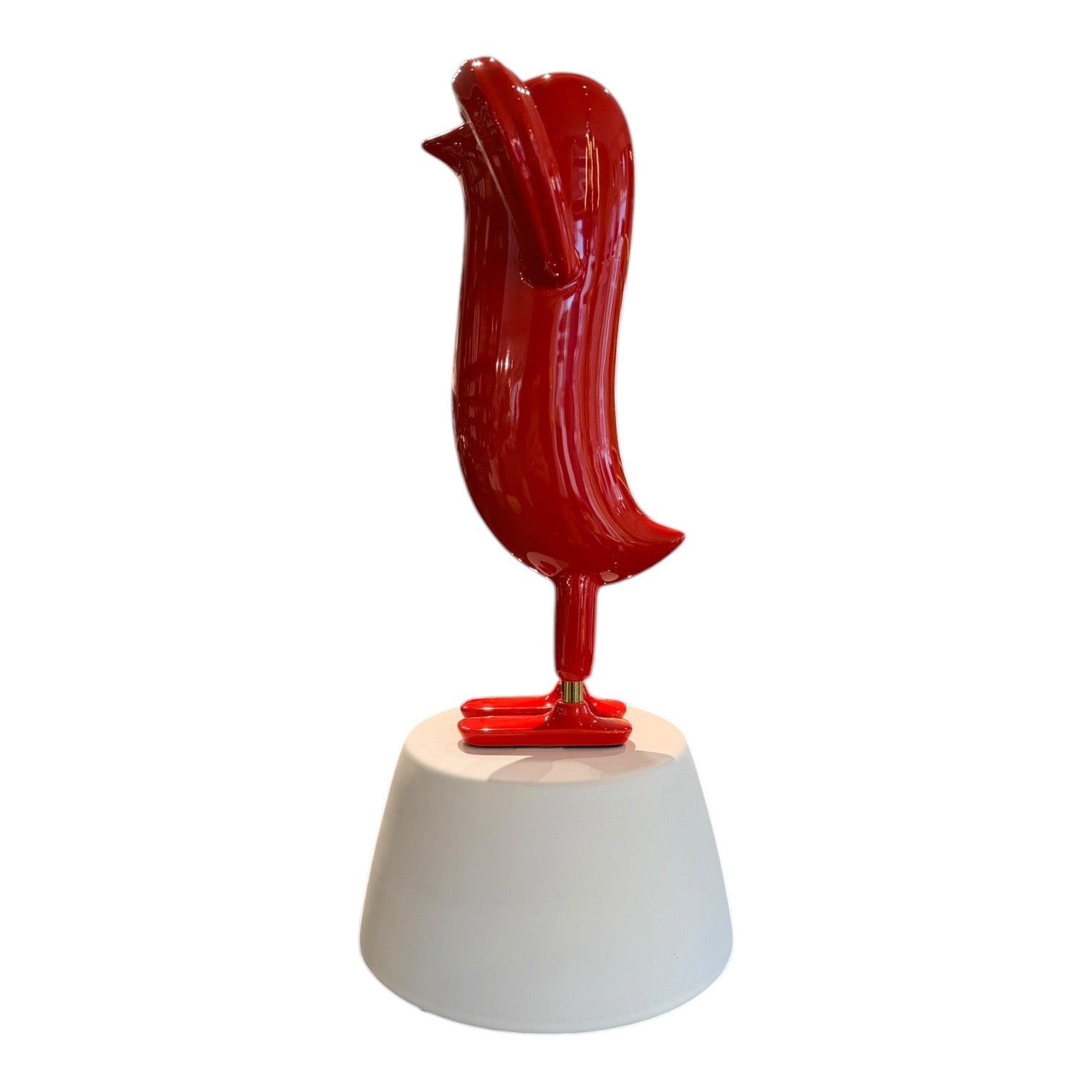 Mini Hopebird, glossy fire red ink. Pedestal