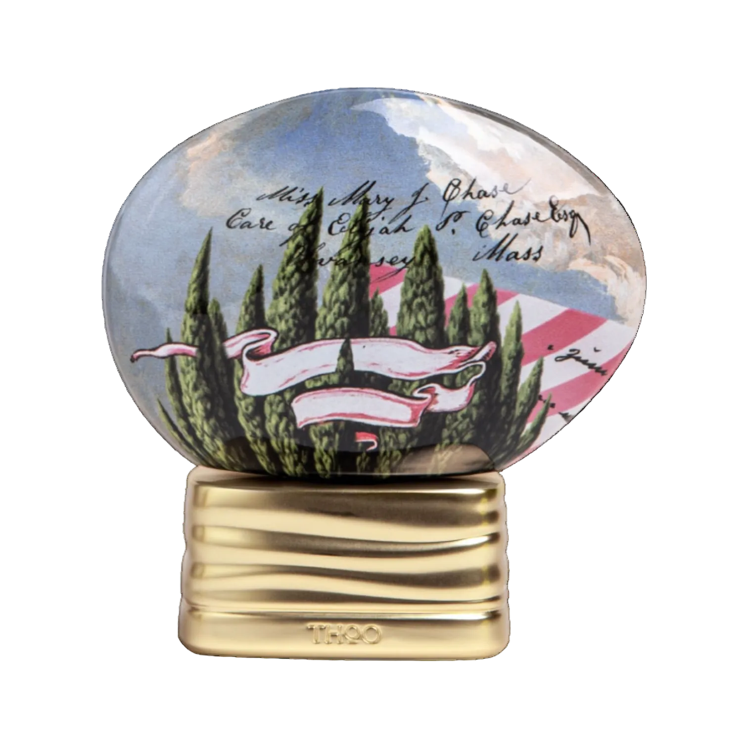 THoO Doux Ennui Eau de Parfum 75 ml – kunstvoll gestalteter ovaler Flakon mit handbemaltem Design und goldener Verschlusskappe aus der Crazy Collection.