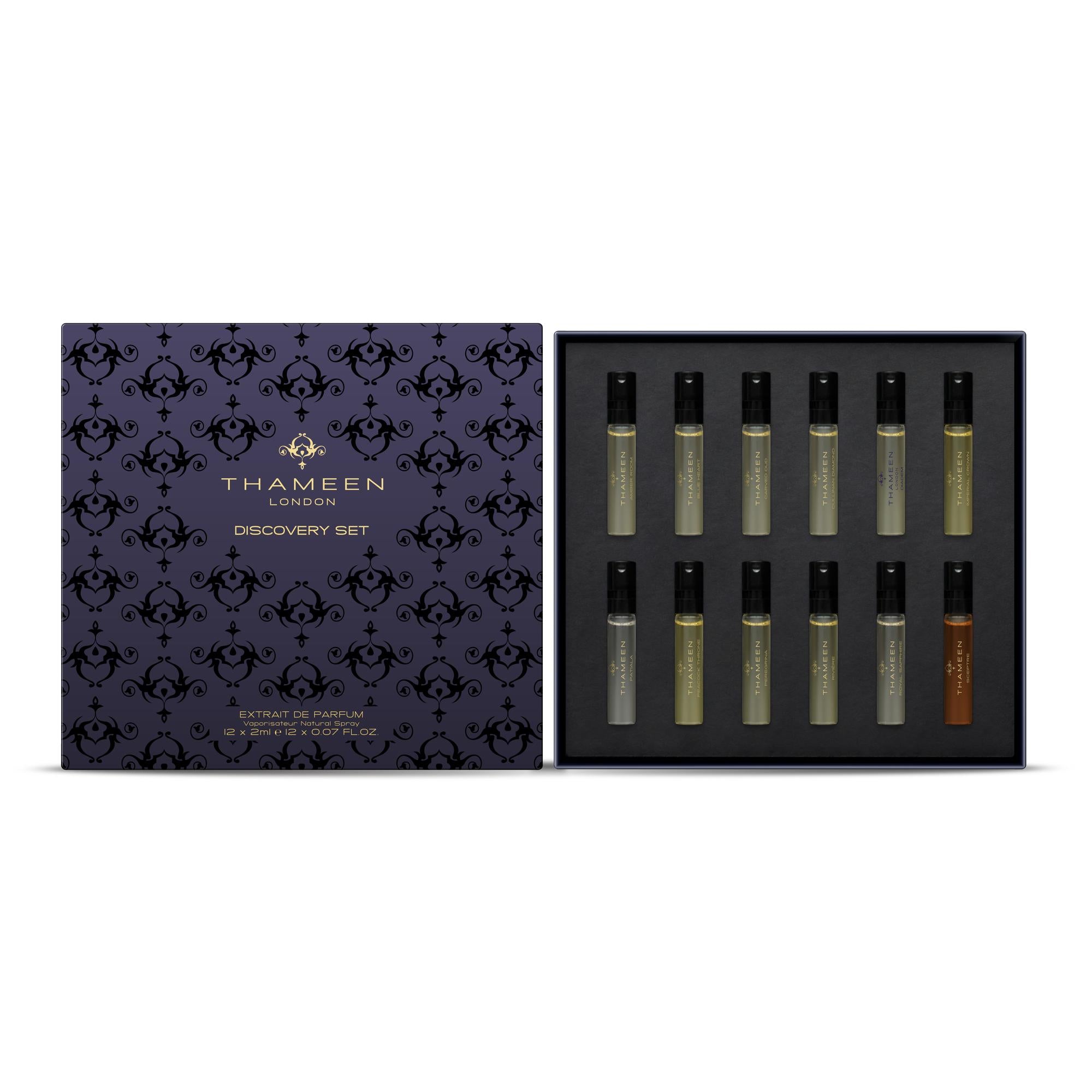 Thameen Discovery Set – Luxus-Sample-Box mit 12 x 2ml ikonischen Parfumminiaturen, in Geschenksbox