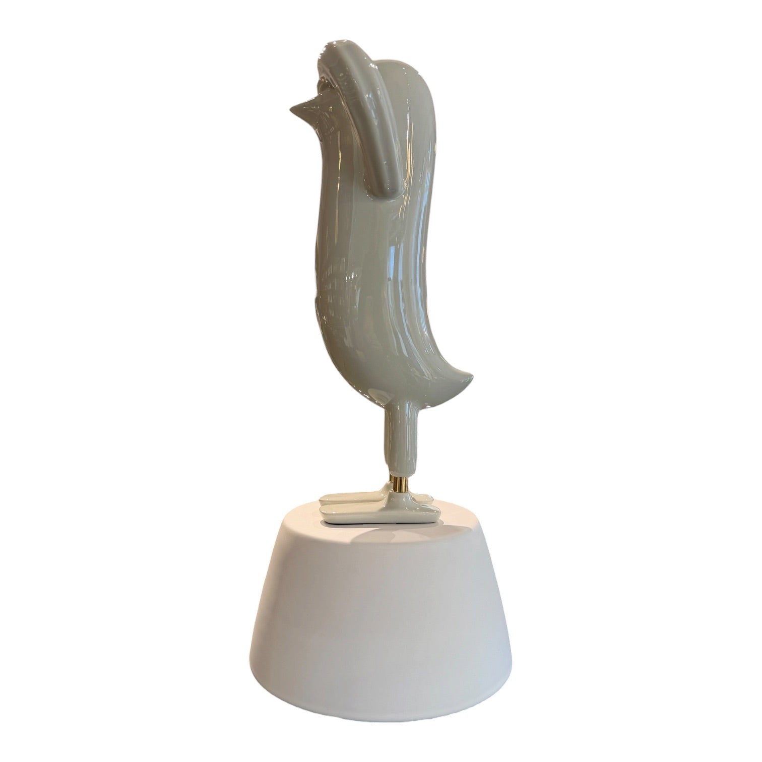 Mini Hopebird, glossy light gray ink. Pedestal
