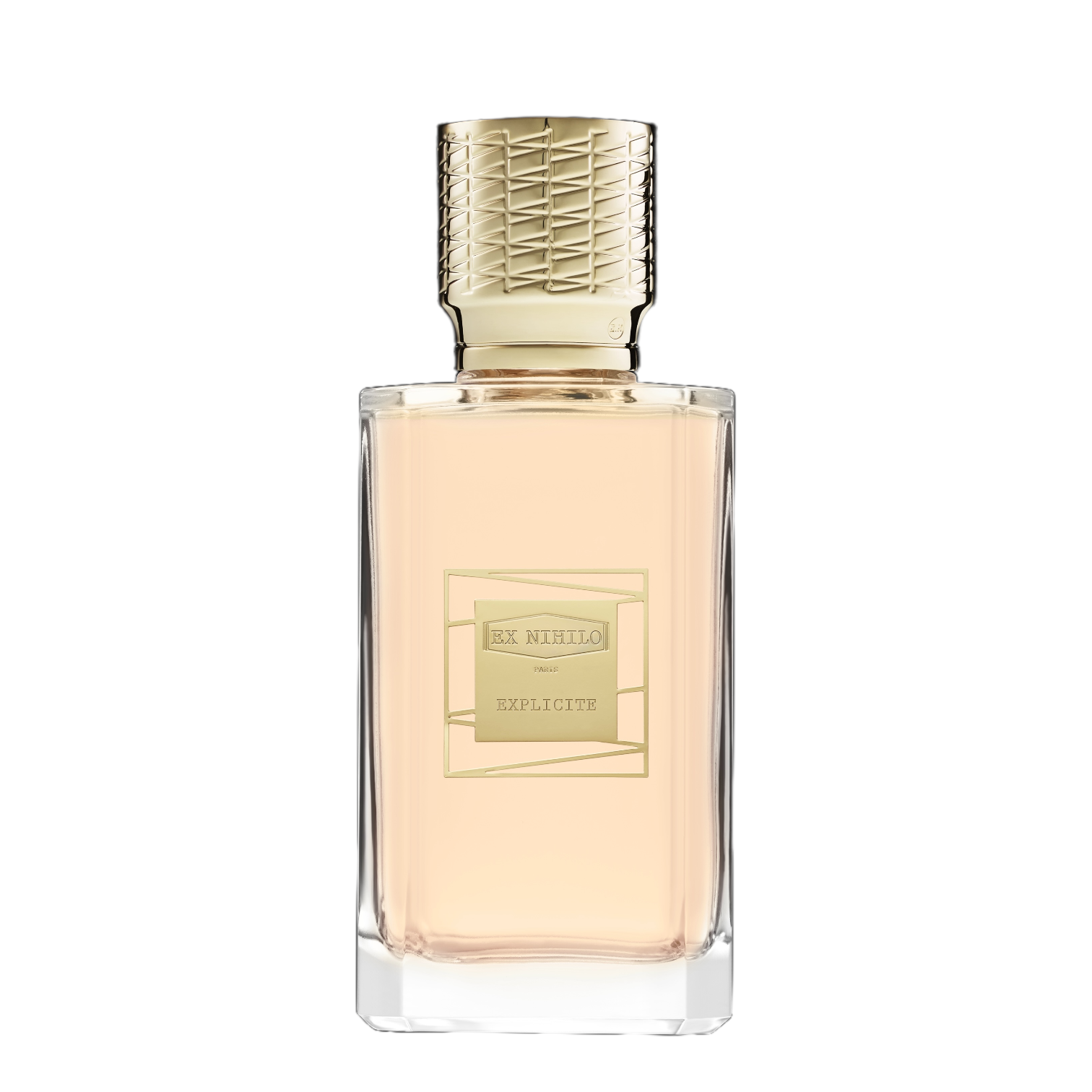 Flakon von Ex Nihilo Explicite – klares Design, moderner Amber‑Floral Duft. Deckel Gold.