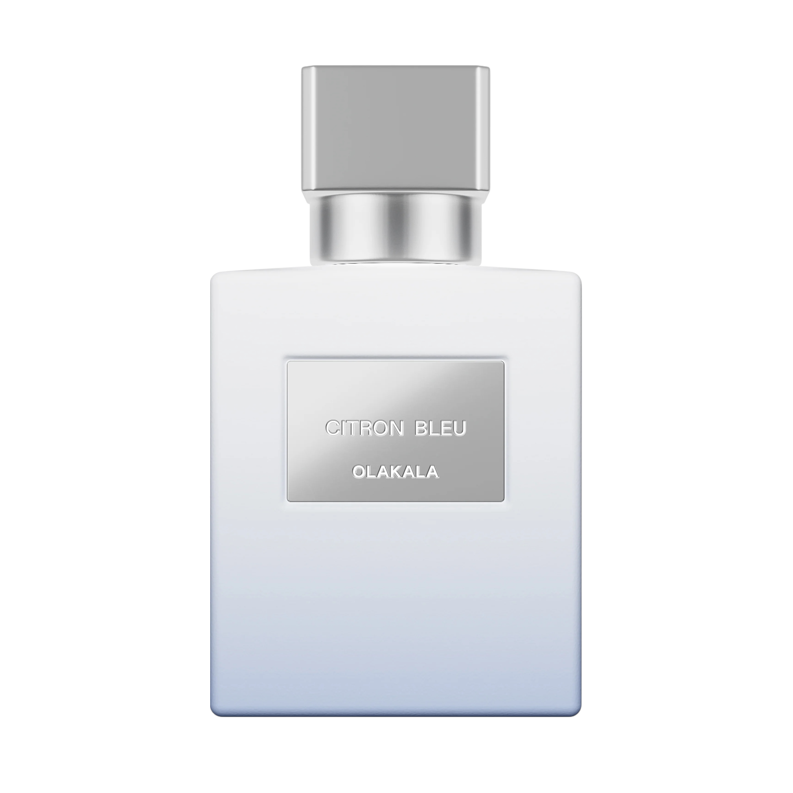 Flakon von Citron Bleu Extrait de Parfum – OLAKALA: fruchtig‑zitroniges Design mit silbernem Verschluss