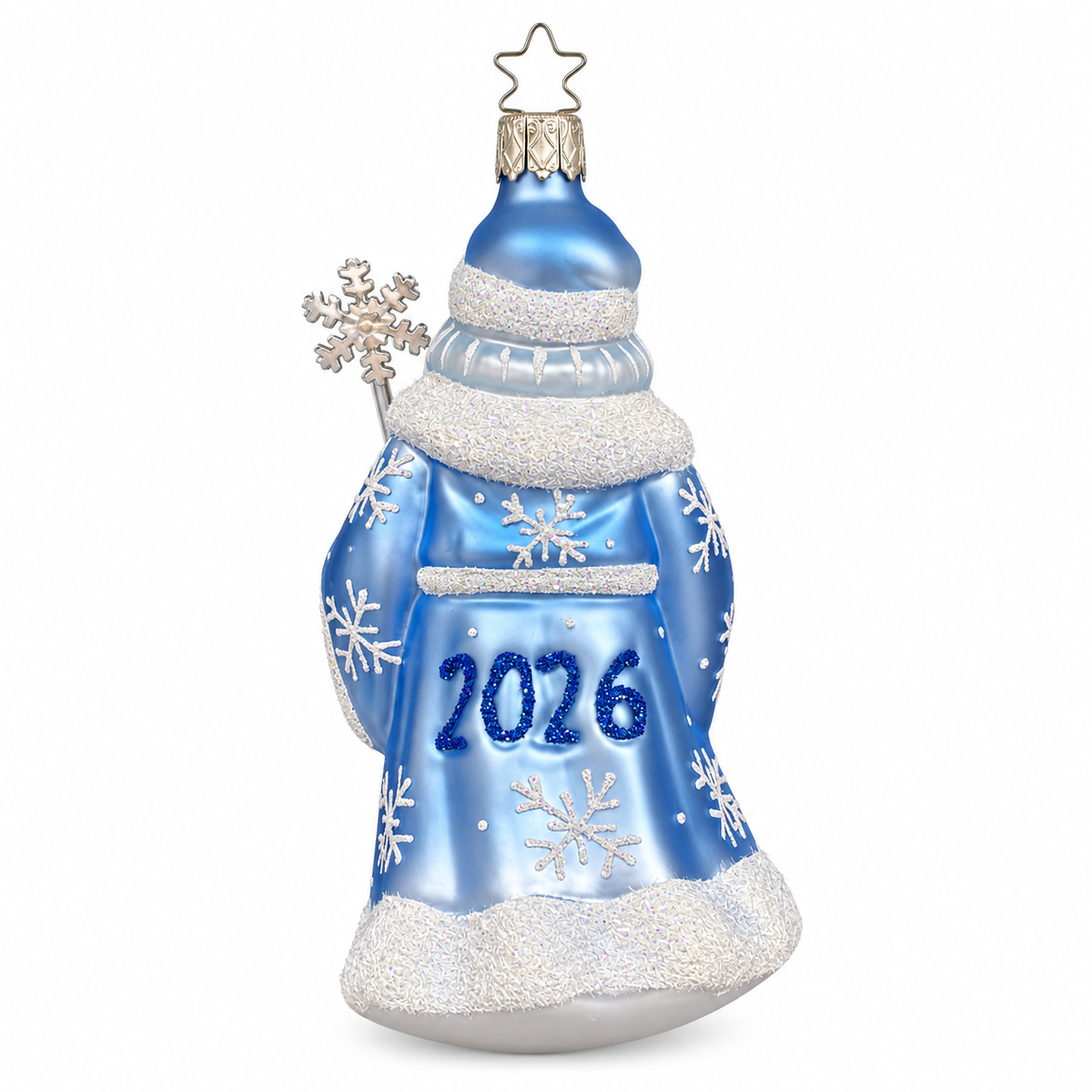 Inge Glas Jahresornament 2026 Väterchen Frost, Rückseite mit Jahreszahl 2026 in Glitzer