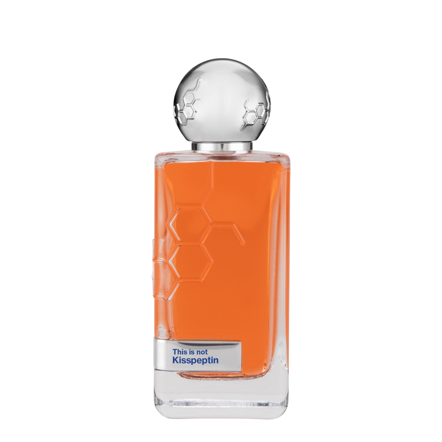 Hormone Paris This is Not Kisspeptin Parfum 100 ml Flakon mit transparenter Glasflasche, silberner Kugelkappe mit Molekül-Design und Etikett auf weißem Hintergrund.