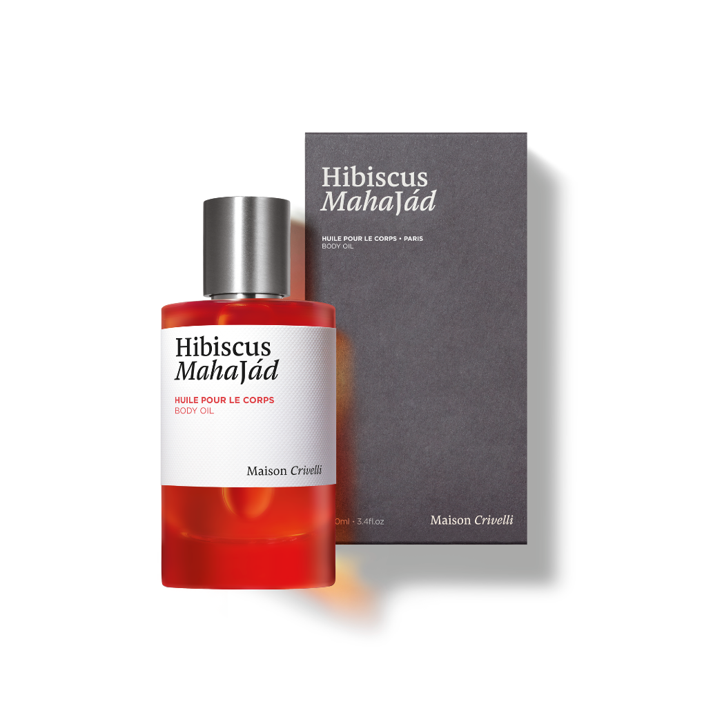 Hibiscus Mahajád Körperöl von Maison Crivelli – Flakon mit Schachtel