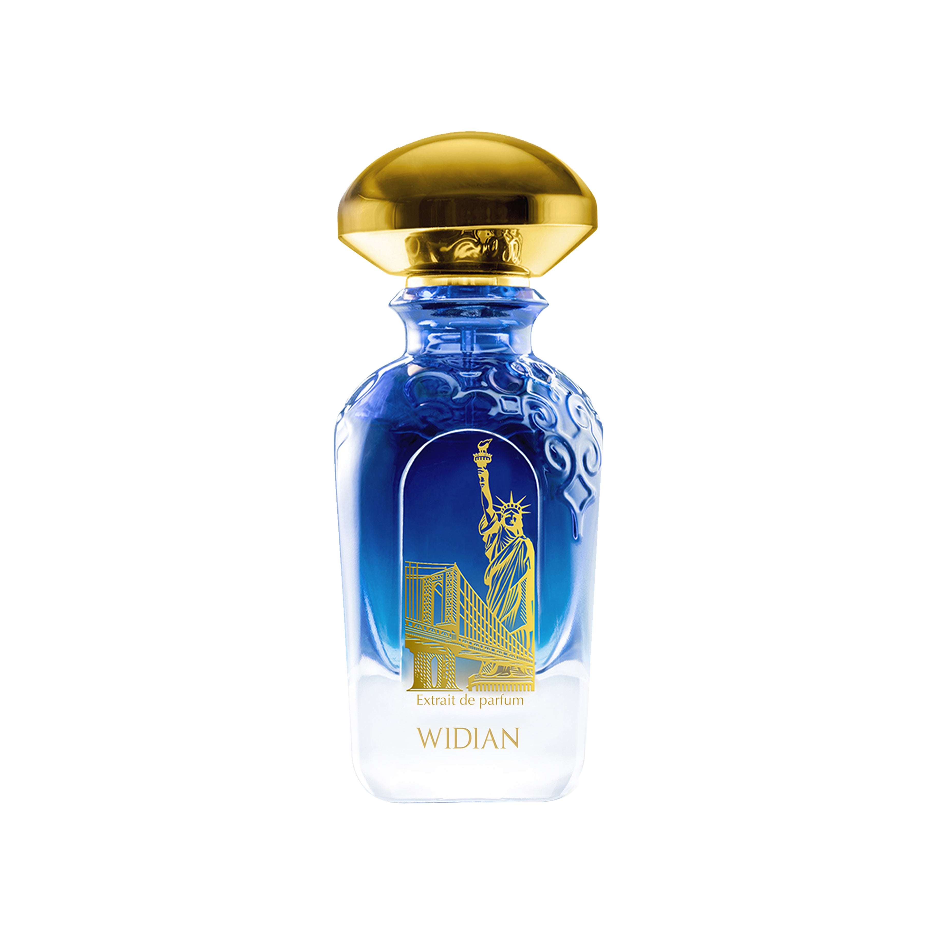 Widian New York Extrait de Parfum 100ml – Eleganter blauer Flakon mit goldener Skyline-Gravur, inspiriert von der Metropole New York. Jetzt bei 4D OUTFITTERS.