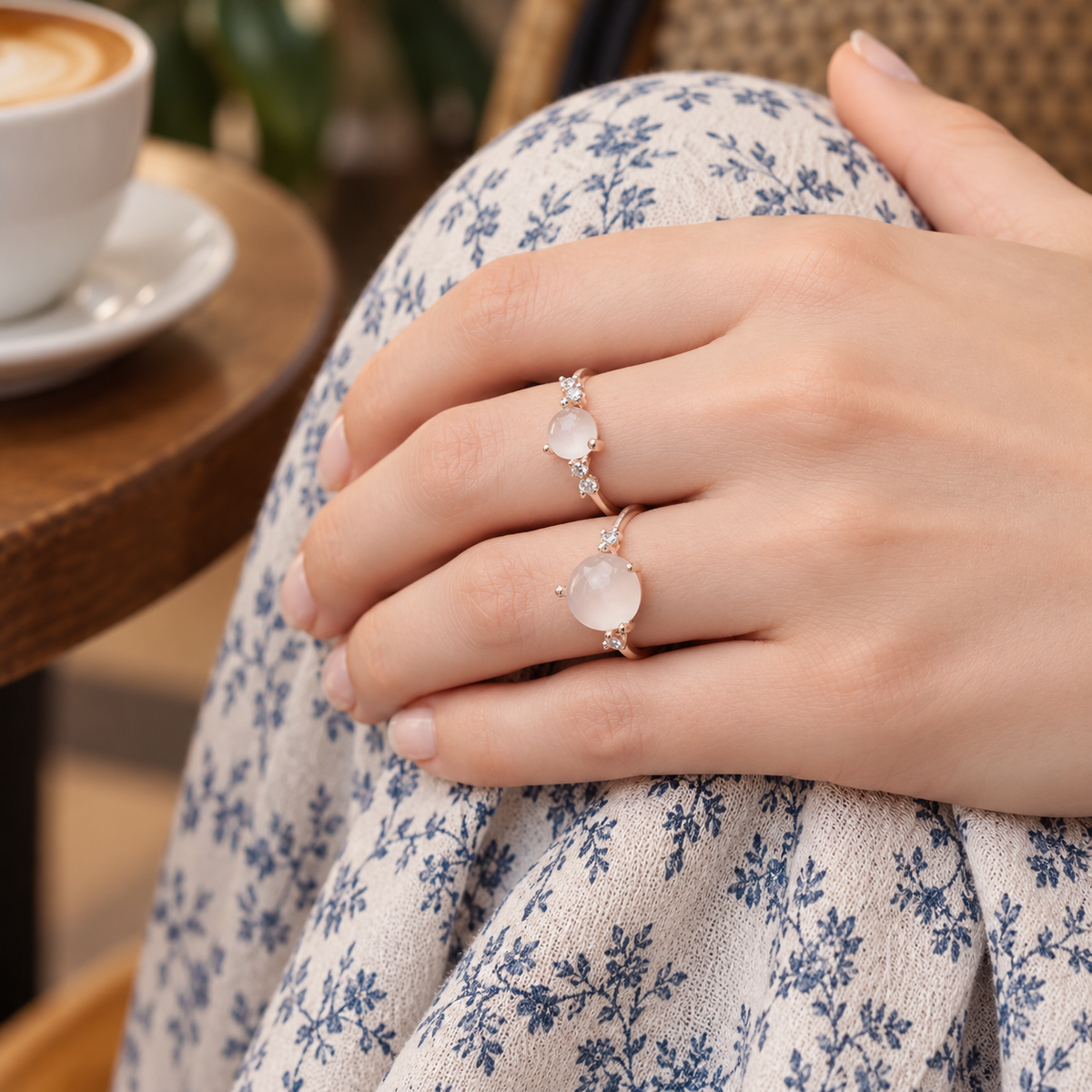 Ring Stellini II, rose quartz, 18kt fair trade rose gold