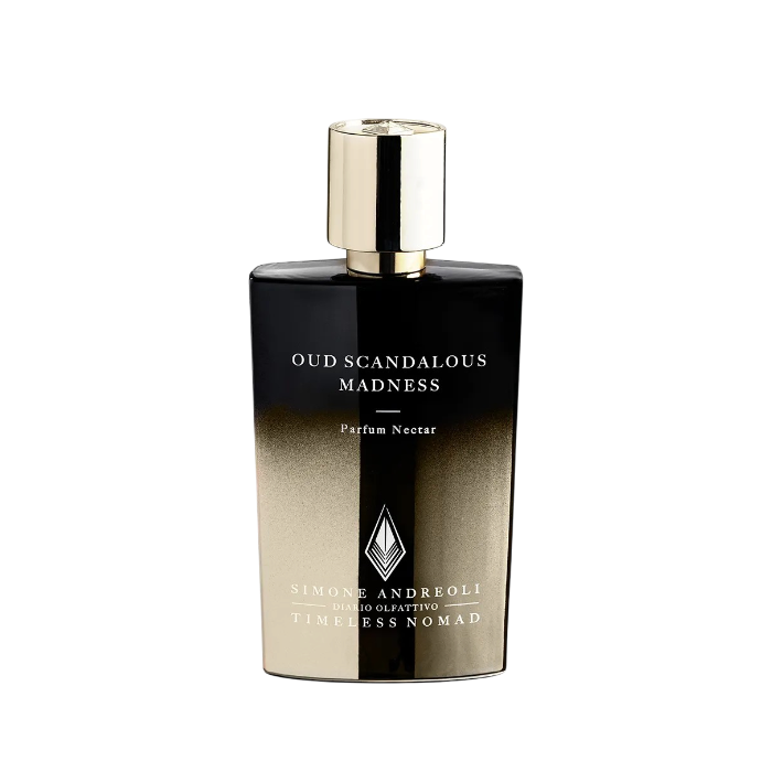 Oud Scandalous Madness Extrait de Parfum von Simone Andreoli – schwarzer 50-ml-Flakon mit Goldschrift