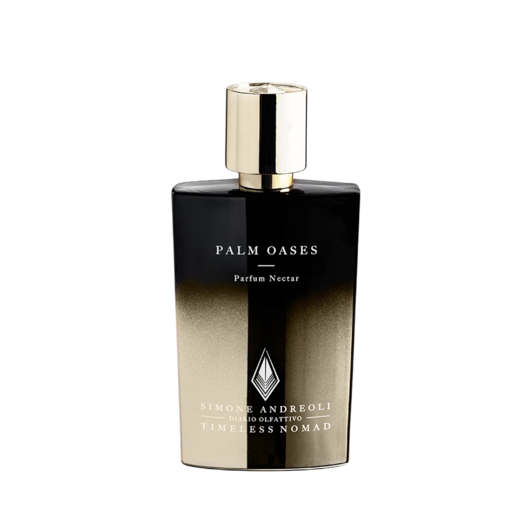 Palm Oases Parfum Nectar 50 ml von Simone Andreoli – eleganter Flakon mit goldener Aufschrift, tropische Duftwelt dargestellt.