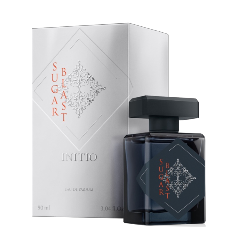 INITIO Sugar Blast Eau de Parfum im dunklen Glasflakon mit schwarzem Deckel und silberner Box aus der Supercharged Collection.