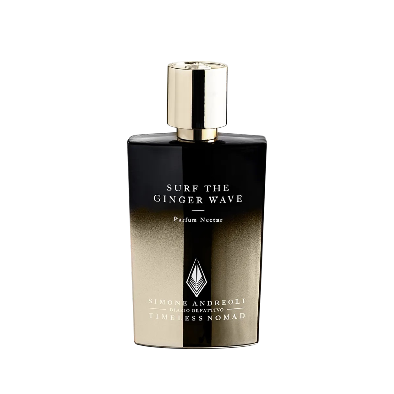 Simone Andreoli Surf The Ginger Wave Parfum Nectar im schwarz-goldenen Flakon mit glänzendem Metallverschluss und minimalistischem Design.