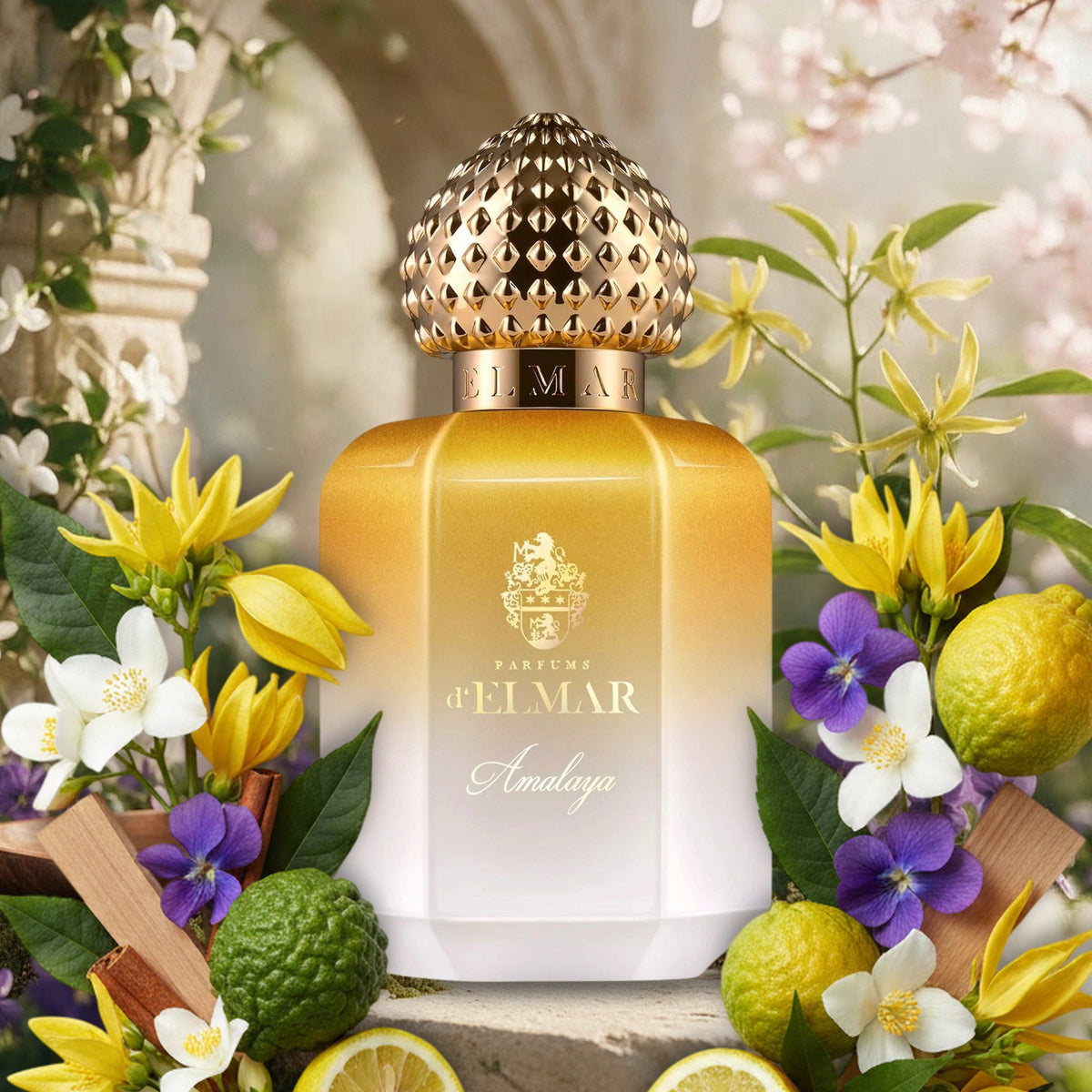Amalaya von Parfums d’Elmar – Flakon mit Ylang-Ylang, Jasmin, Veilchen, Bergamotte und Sandelholz im Frühlingsgarten