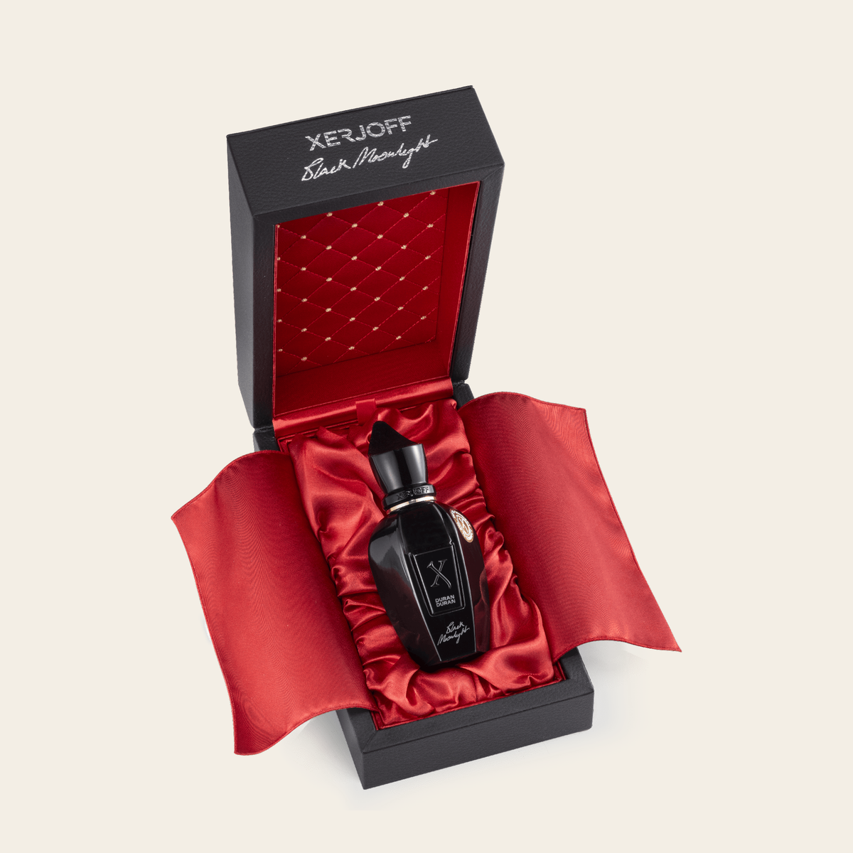 Black Moonlight by Xerjoff – bottle in an opened red gift box