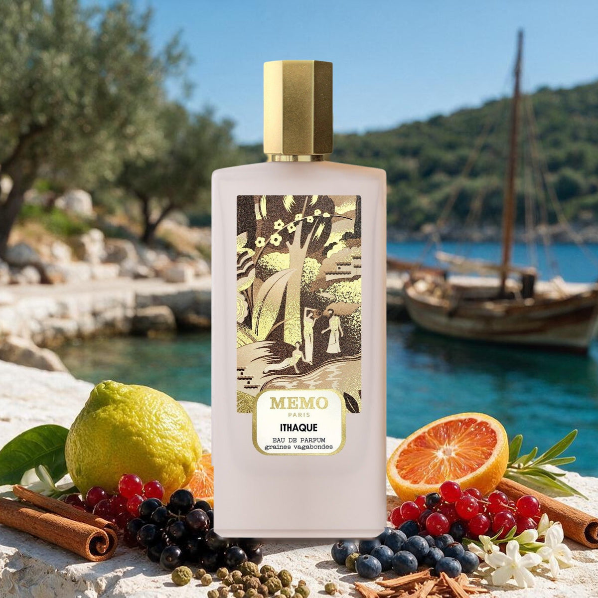 Ithaque by Memo Paris – bottle at the harbour of Ithaca with bergamot, redcurrant and cinnamon