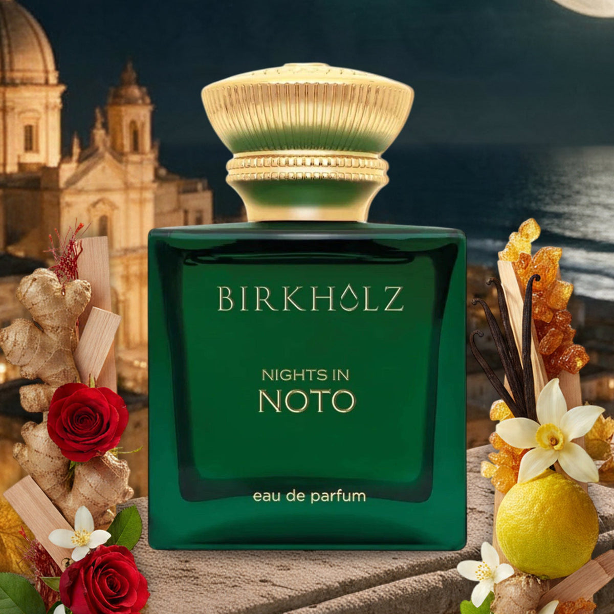 Nights in Noto von Birkholz über der Barockstadt Noto bei Vollmond im Herbst mit Rosen, Ingwer, Bergamotte und Vanille