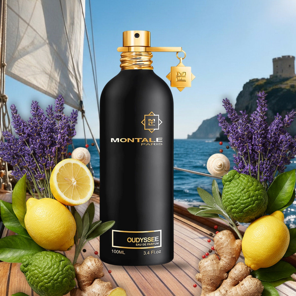 Oudyssee von Montale – Flakon mit Zitronen, Bergamotte, Lavendel, Ingwer und Pfeffer auf einer Segeljacht vor Sizilien