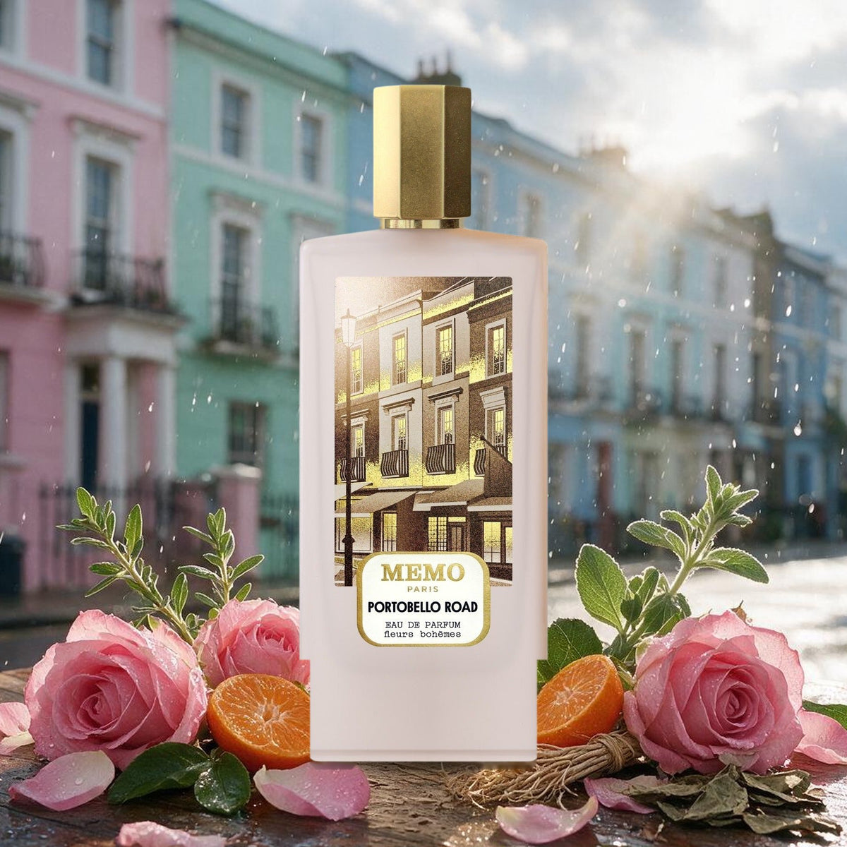 Portobello Road by Memo Paris – bottle in London after the rain with roses and mandarin