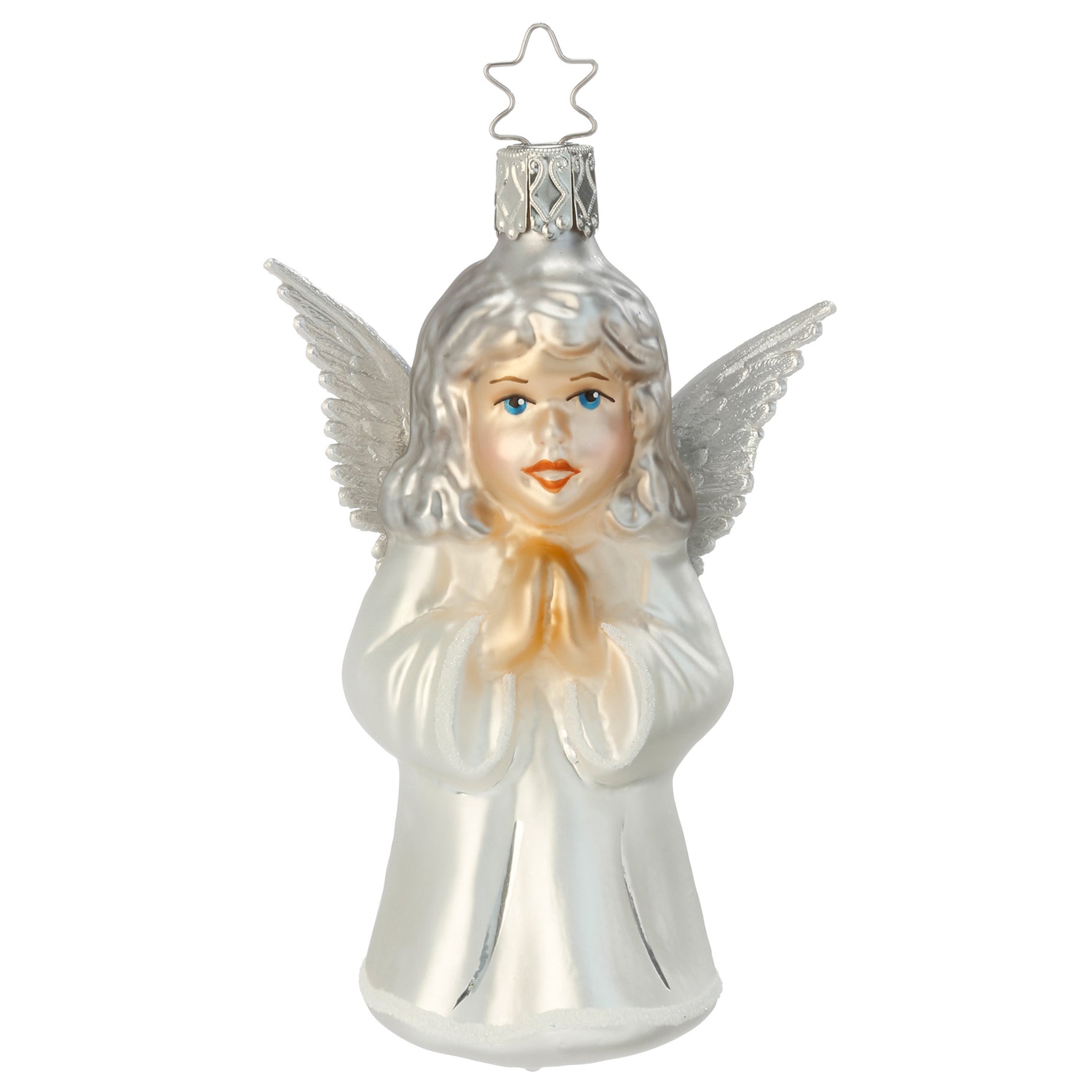 Engel Glaskugel Anhänger Ich schütze Dich weiß, 10 cm 10071S015 Inge Glas