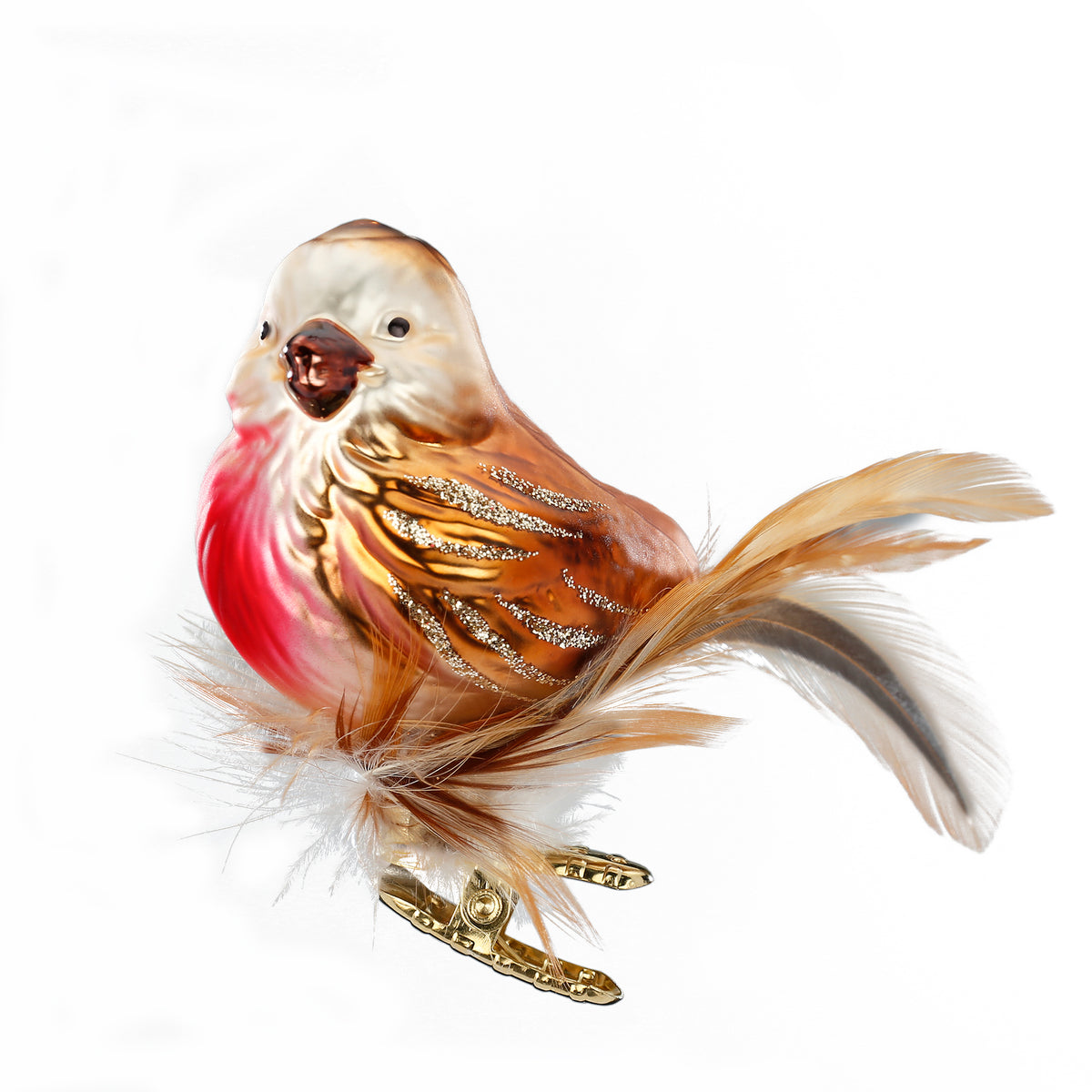 Inge Glas Clip-Vogel Rotkehlchen mit roter Brust und Federschweif, 7 cm