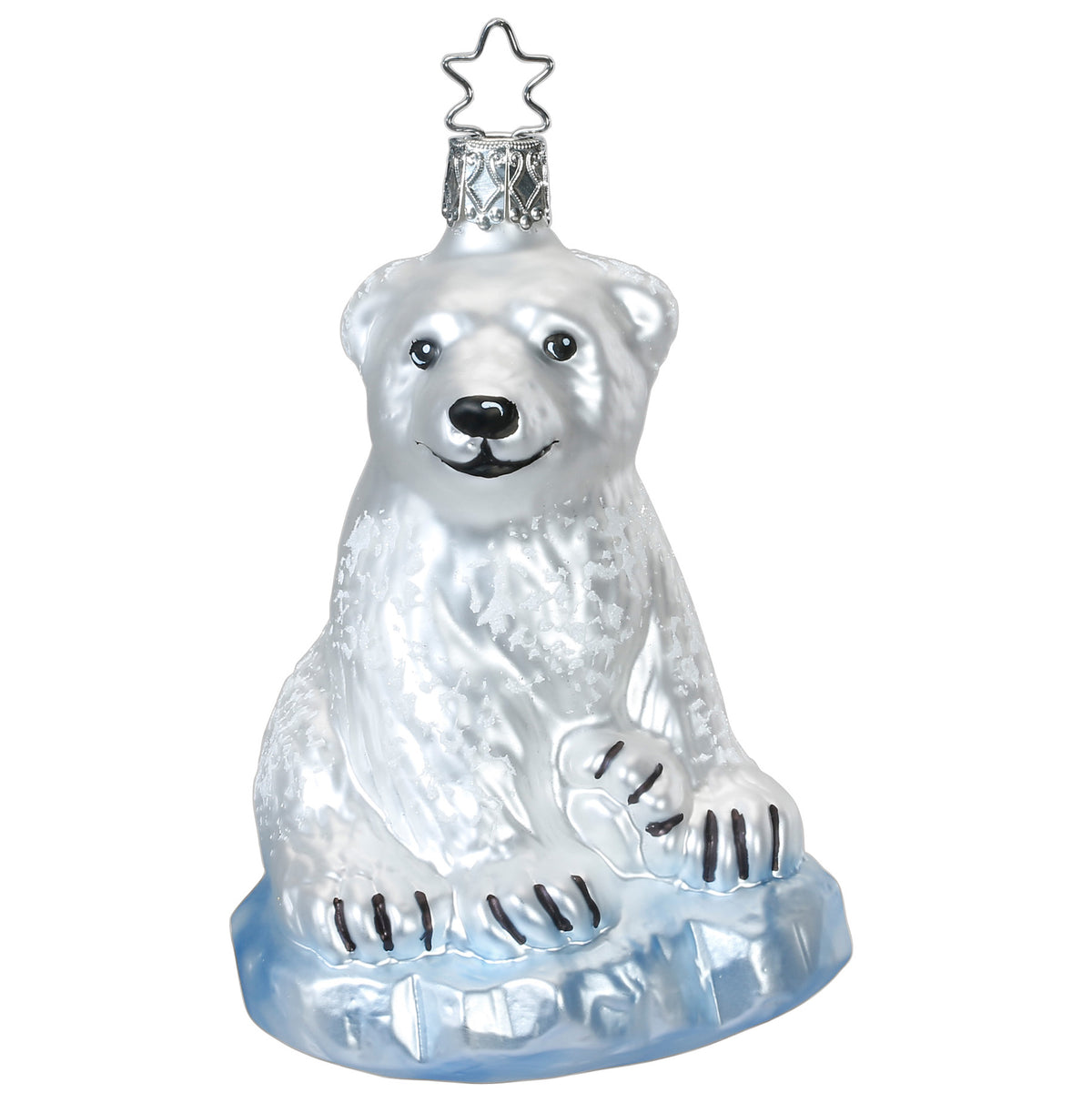 Inge Glas Christbaumschmuck weißer Eisbär auf eisblauer Scholle, 11,5 cm
