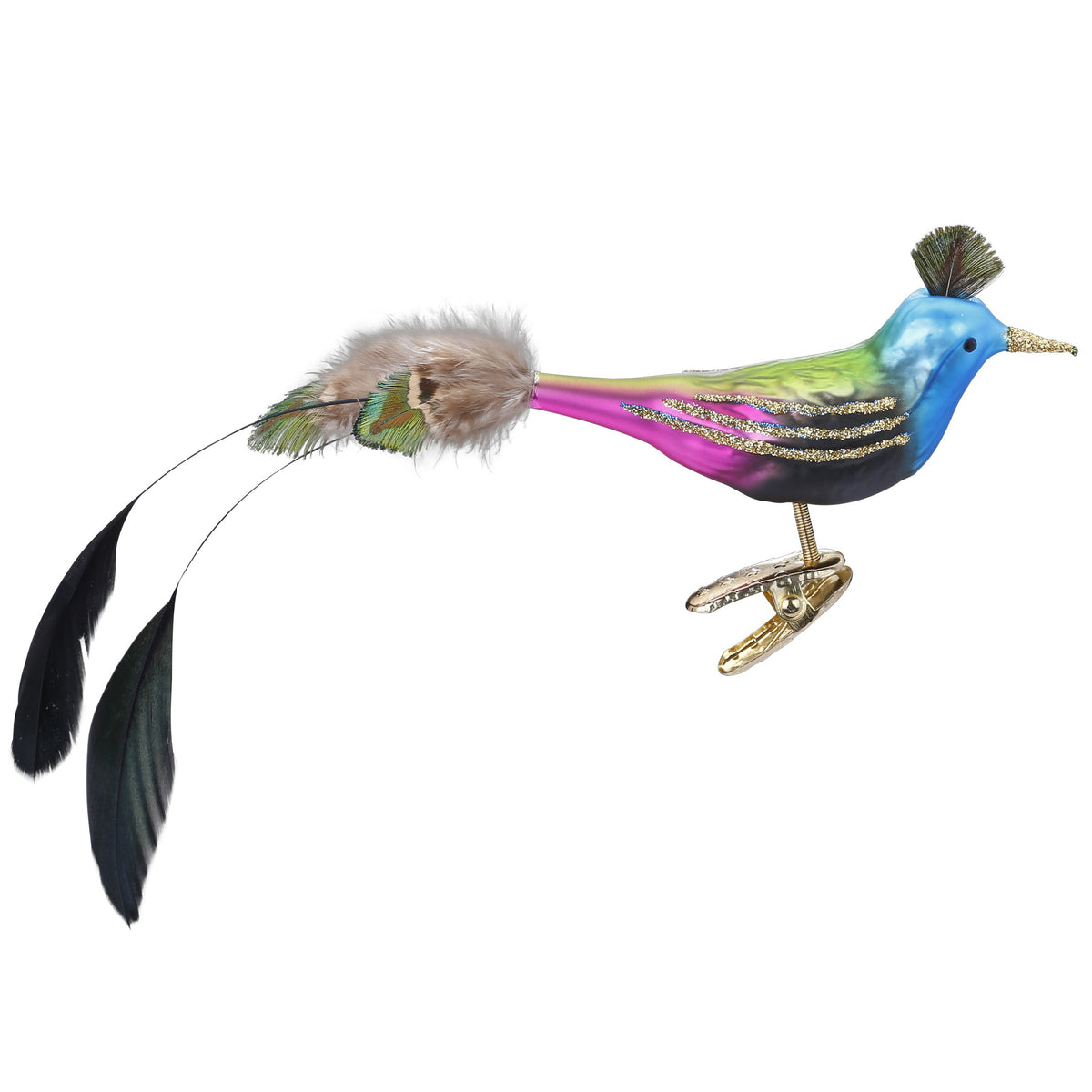 Inge Glas Clip-Vogel bunter Vogel mit Federschwanz, 9,5 cm