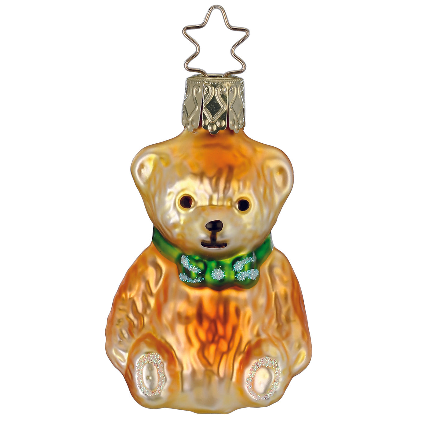 Glaskugel Anhänger Teddy Bär mit Schleife grün, 6.5 cm 10176S023 Inge Glas