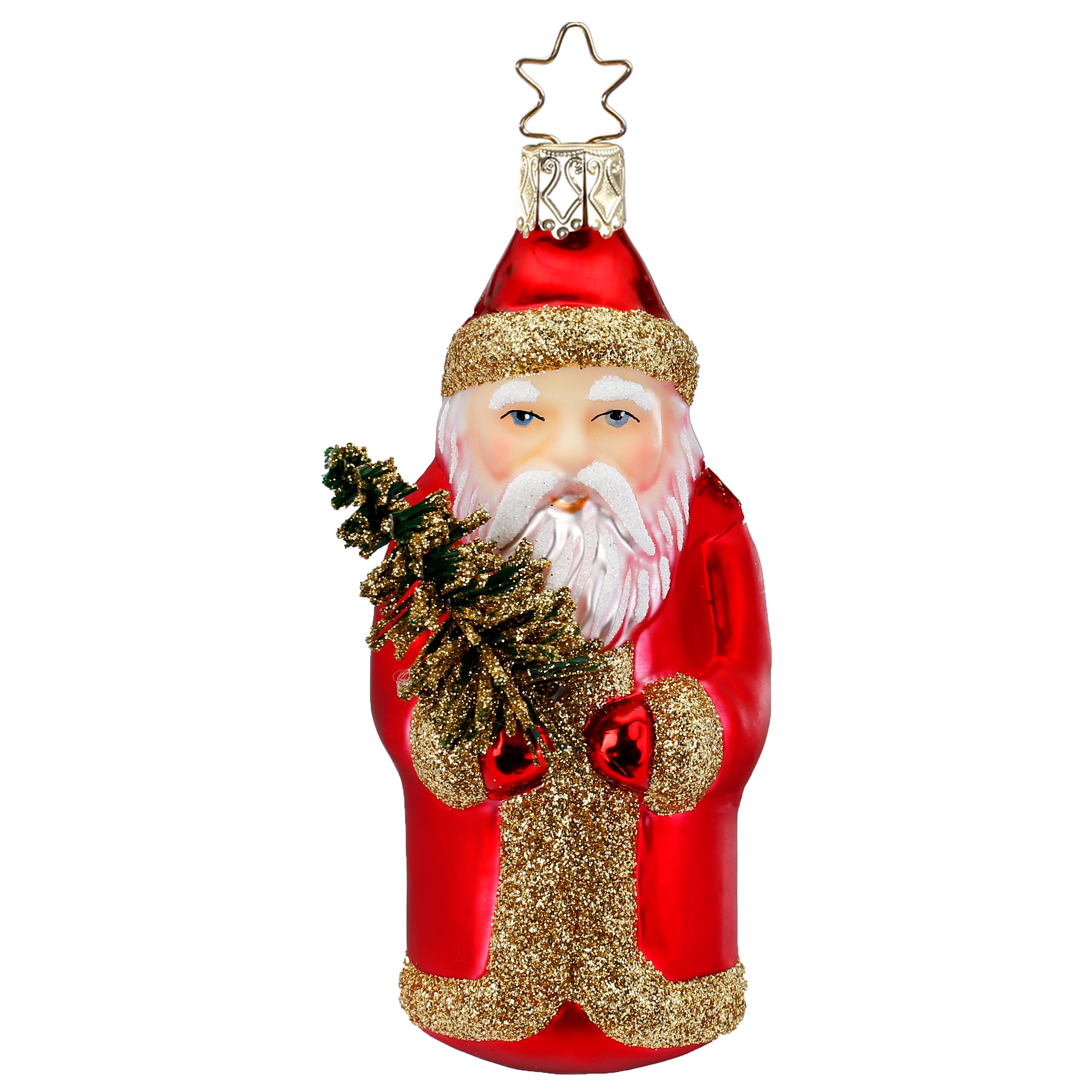 Glaskugel Anhänger Santa mit Baum rot gold, 10.5cm 10213S019 Inge Glas