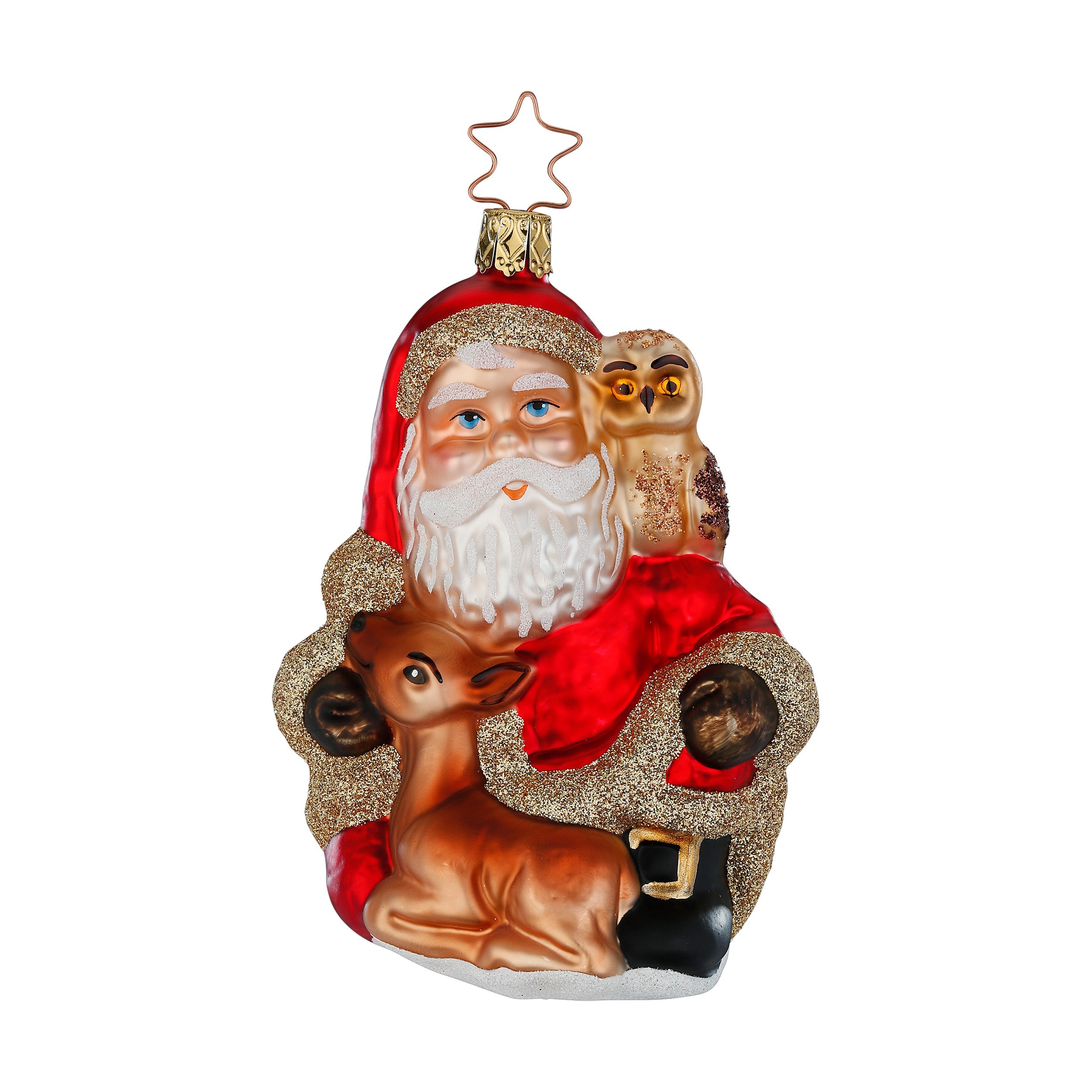 Glaskugel Anhänger Santa im Winterwald, 13 cm von Inge Glas