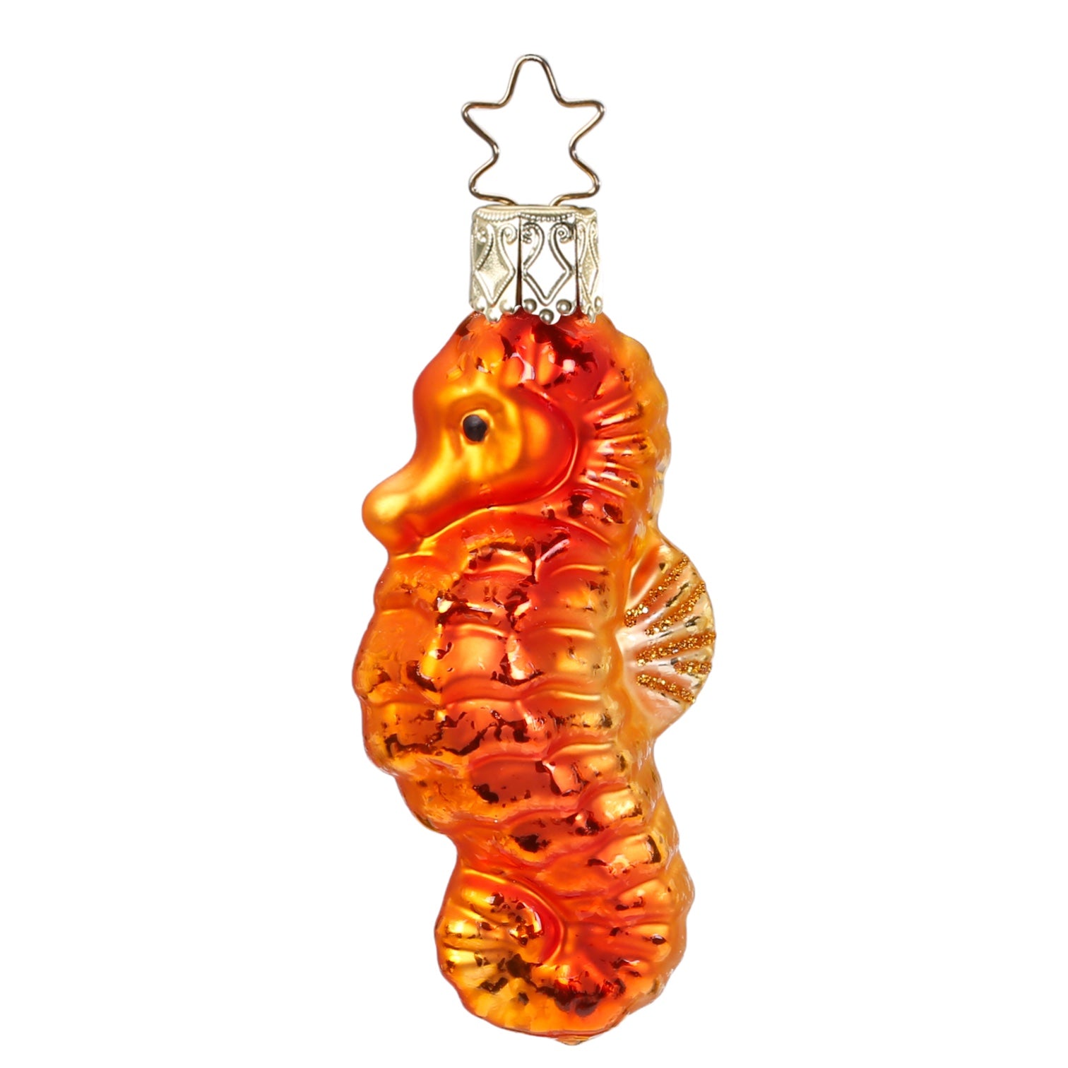 Glaskugel Anhänger Seepferdchen, 7.5 cm rot orange von Inge Glas.