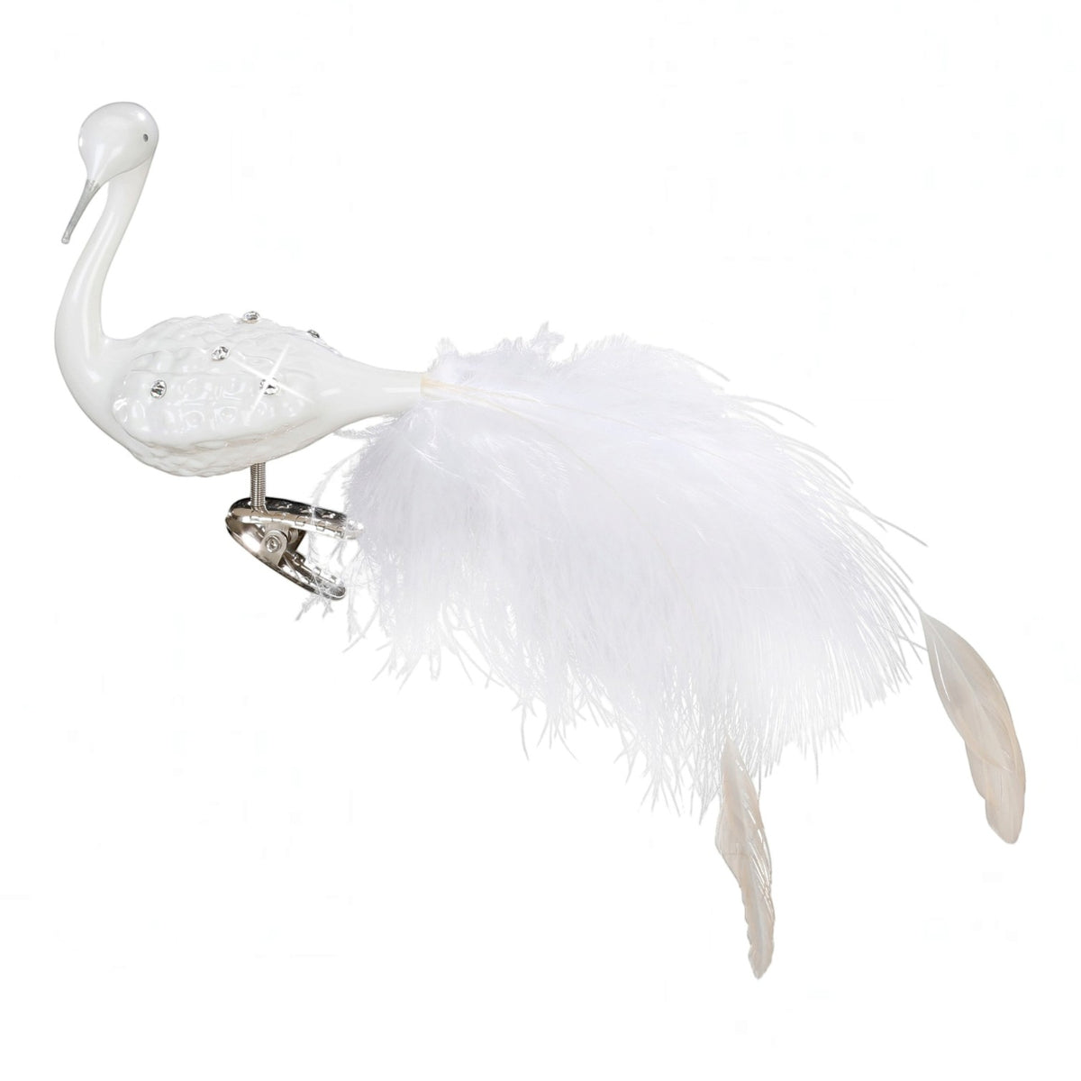 Clip Vogel Weißer Pfau, 9 cm 10039S016 Inge Glas