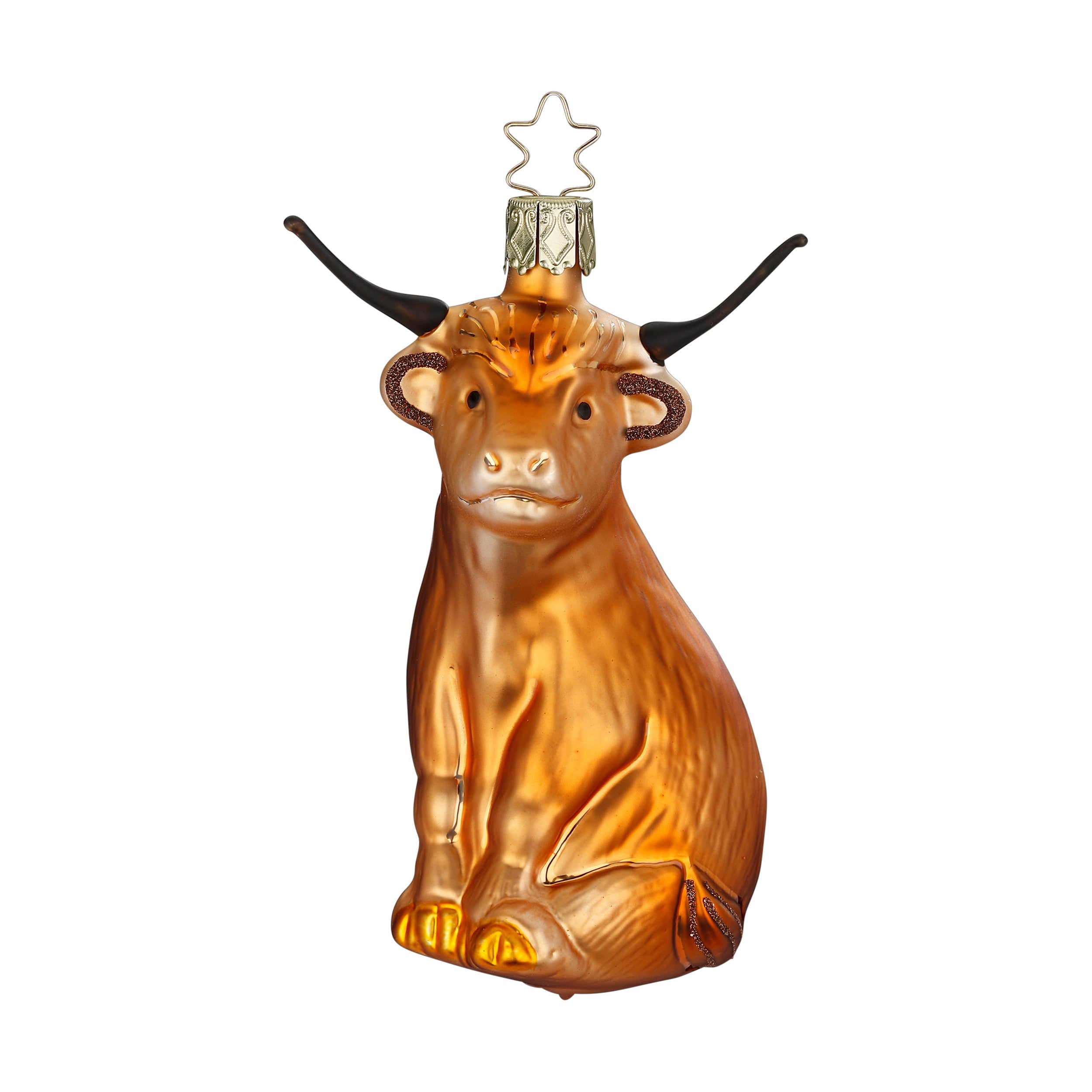 Glaskugel Anhänger Büffel, 11 cm, rost, 10040S025 von Inge Glas