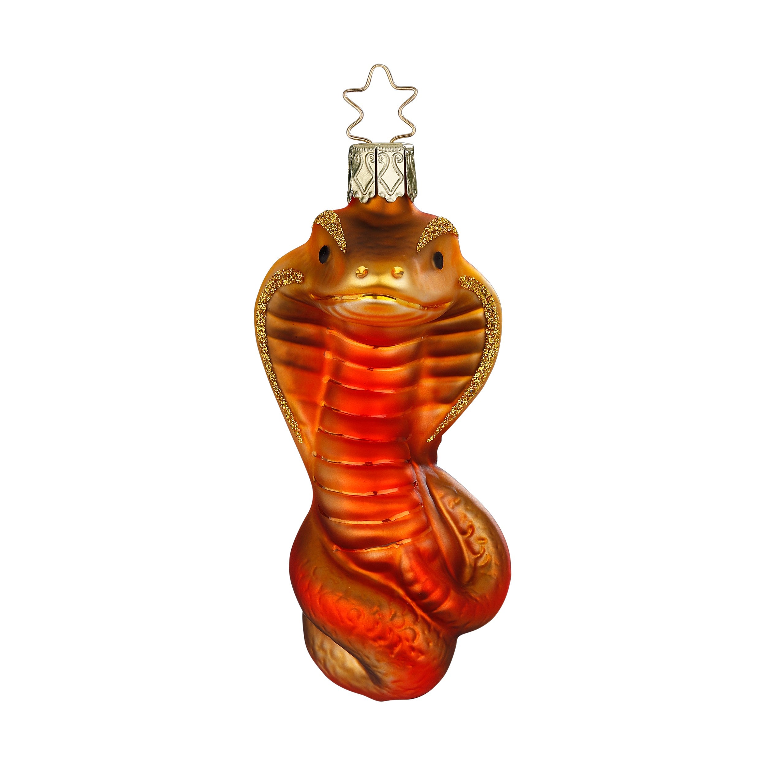 Glaskugel Anhänger Schlange Cobra, 10 cm, rot und kupfer, 10041S025 von Inge Glas.