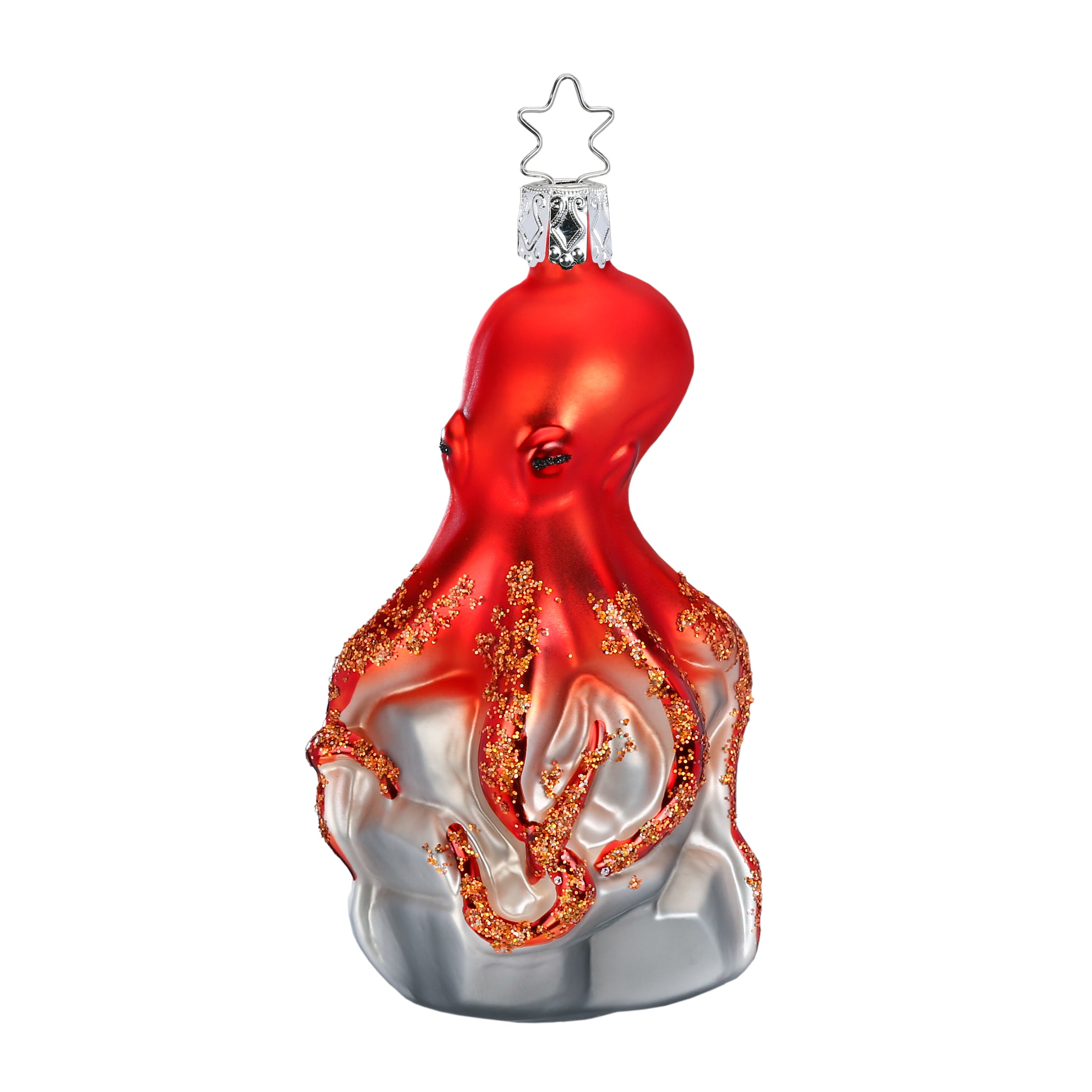 Glaskugel Anhänger Oktopus auf Felsen, 11 cm, rot,  10049S020 Inge Glas