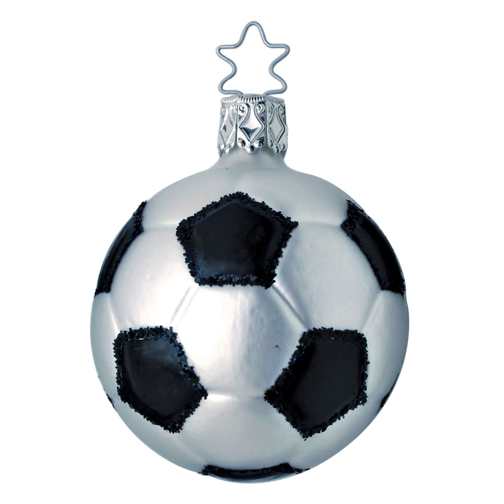 Glaskugel Anhänger Fußball, Soccer Ball, schwarz und weiß, 7,5cm 10052S004 Inge Glas