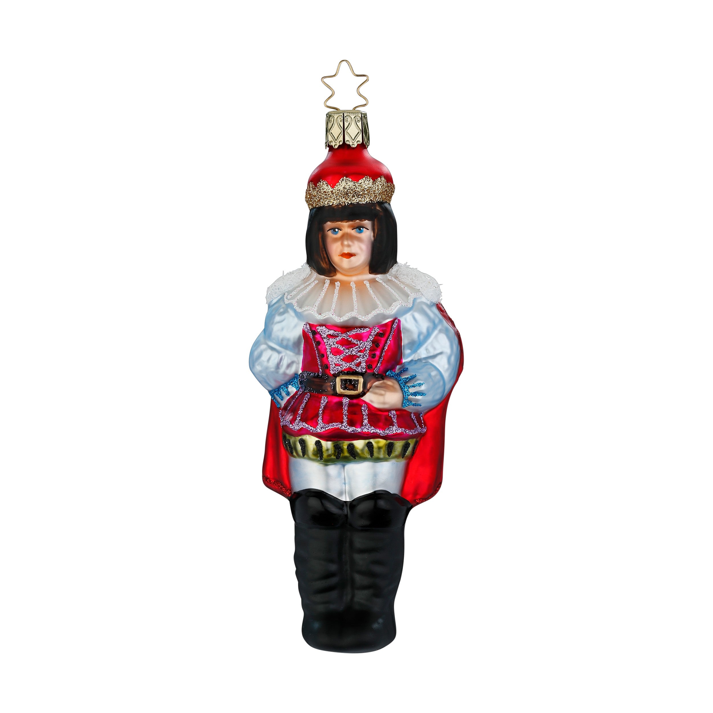 Glaskugel Anhänger Märchenprinz, 15.5 cm, rot, blau, schwarz. 10062S025 Inge Glas