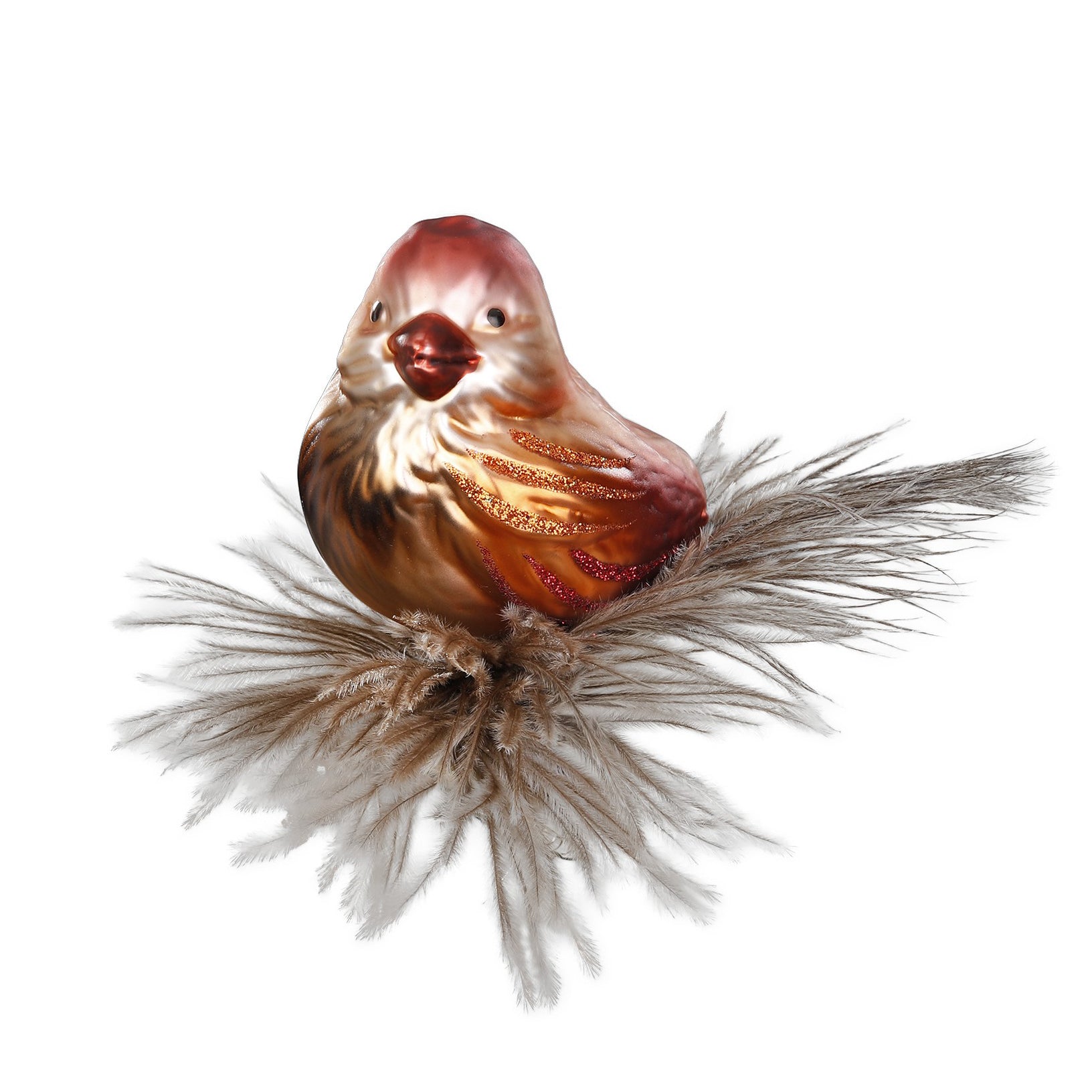 Clip Vogel Glaskugel Fipsi, 7,0cm , braun rost, 10063S023 von Inge Glas