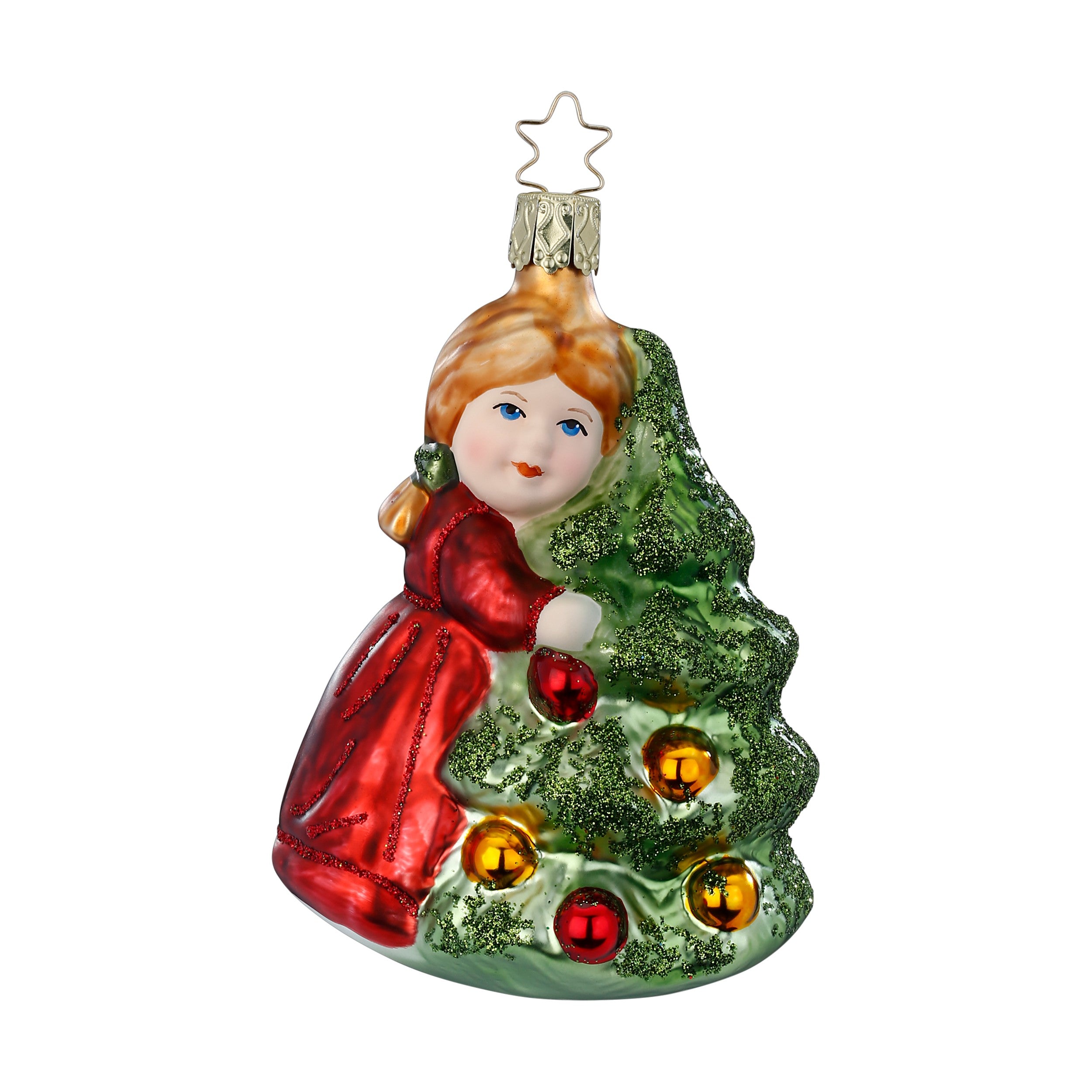 Glaskugel Anhänger Ich liebe Weihnachten, rot grün, 10.5 cm 10064S025 Inge Glas
