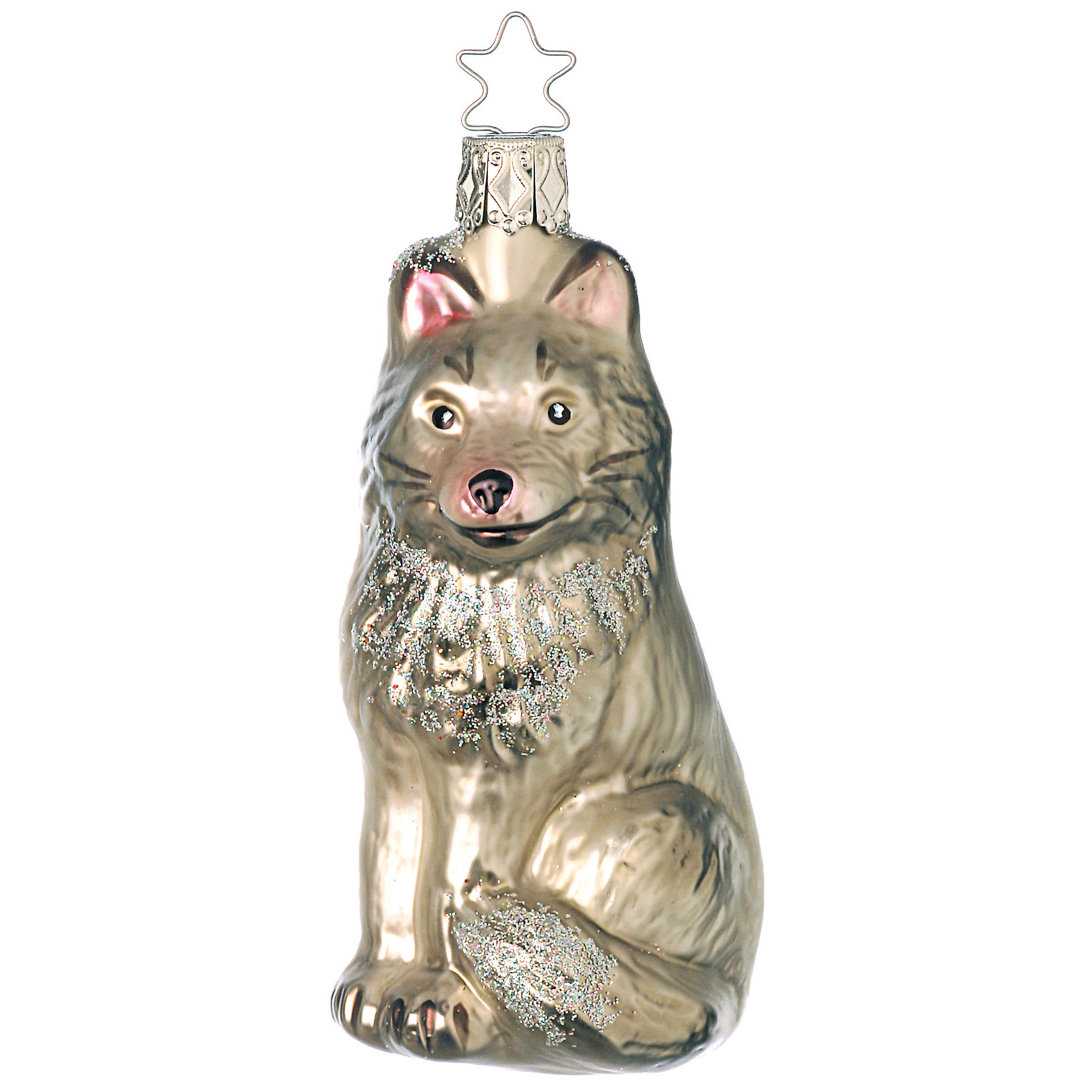 Glaskugel Anhänger Wolf silber, 10,5cm 10086S006 Inge Glas