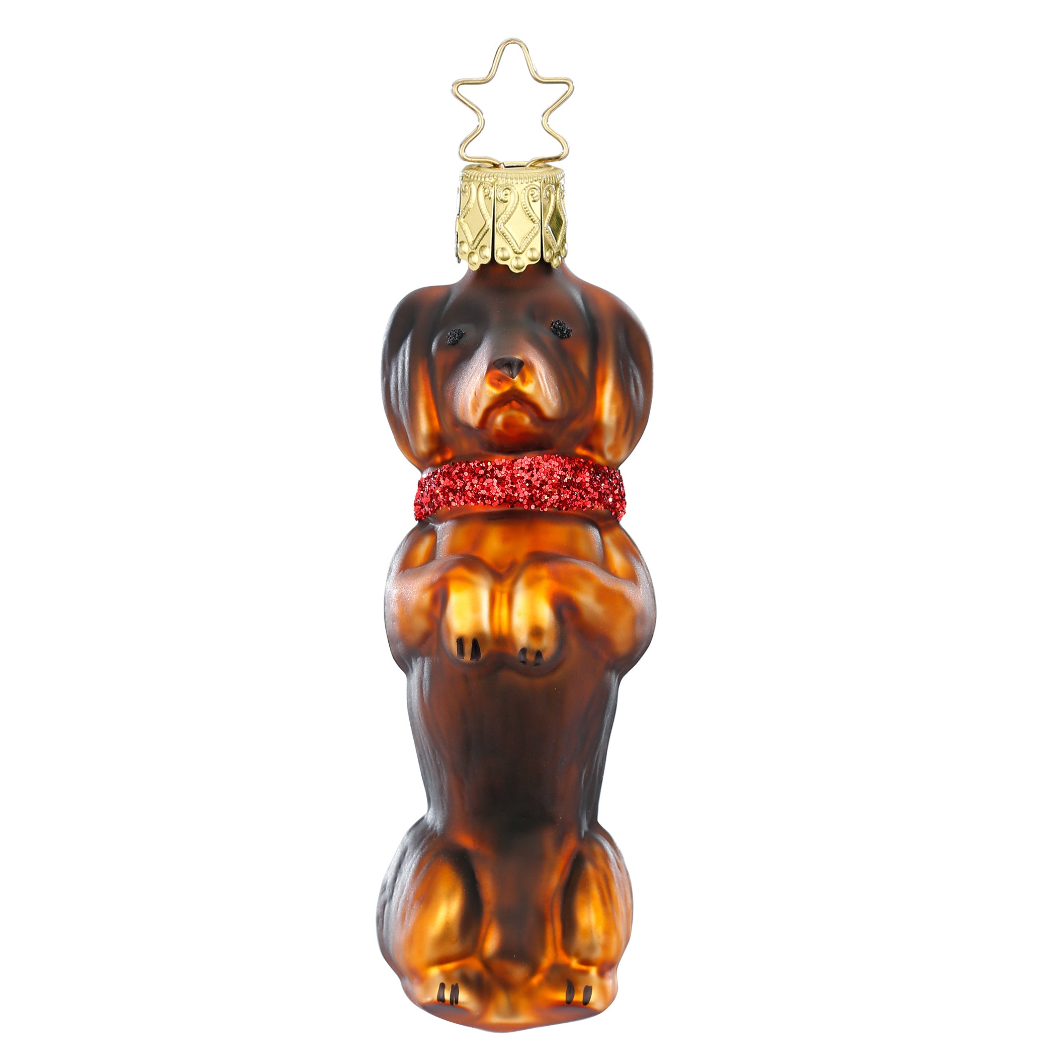 Glaskugel Anhänger Mach Männchen: Dackel dunkel braun 10096S020 Inge Glas