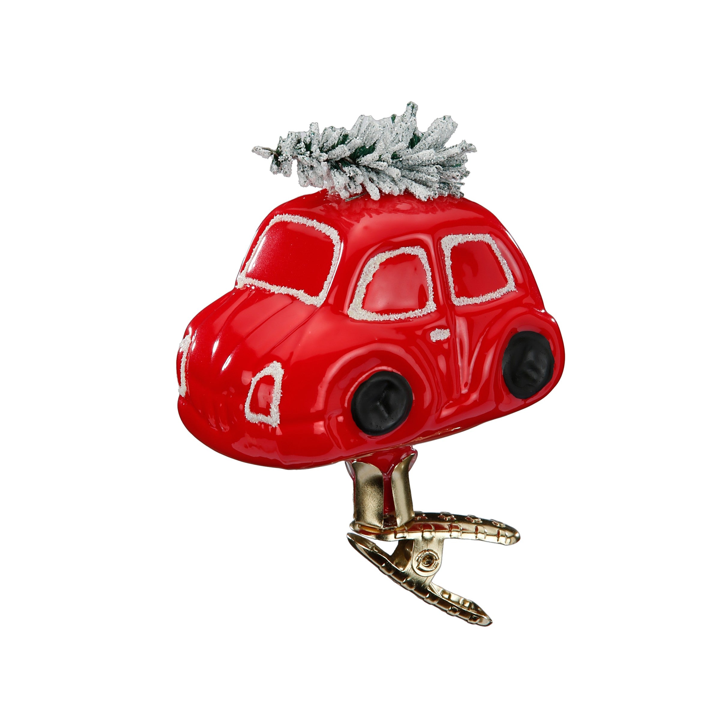 Glaskugel Clip Weihnachtsauto rot, 7.5 cm 10110S024 Inge Glas