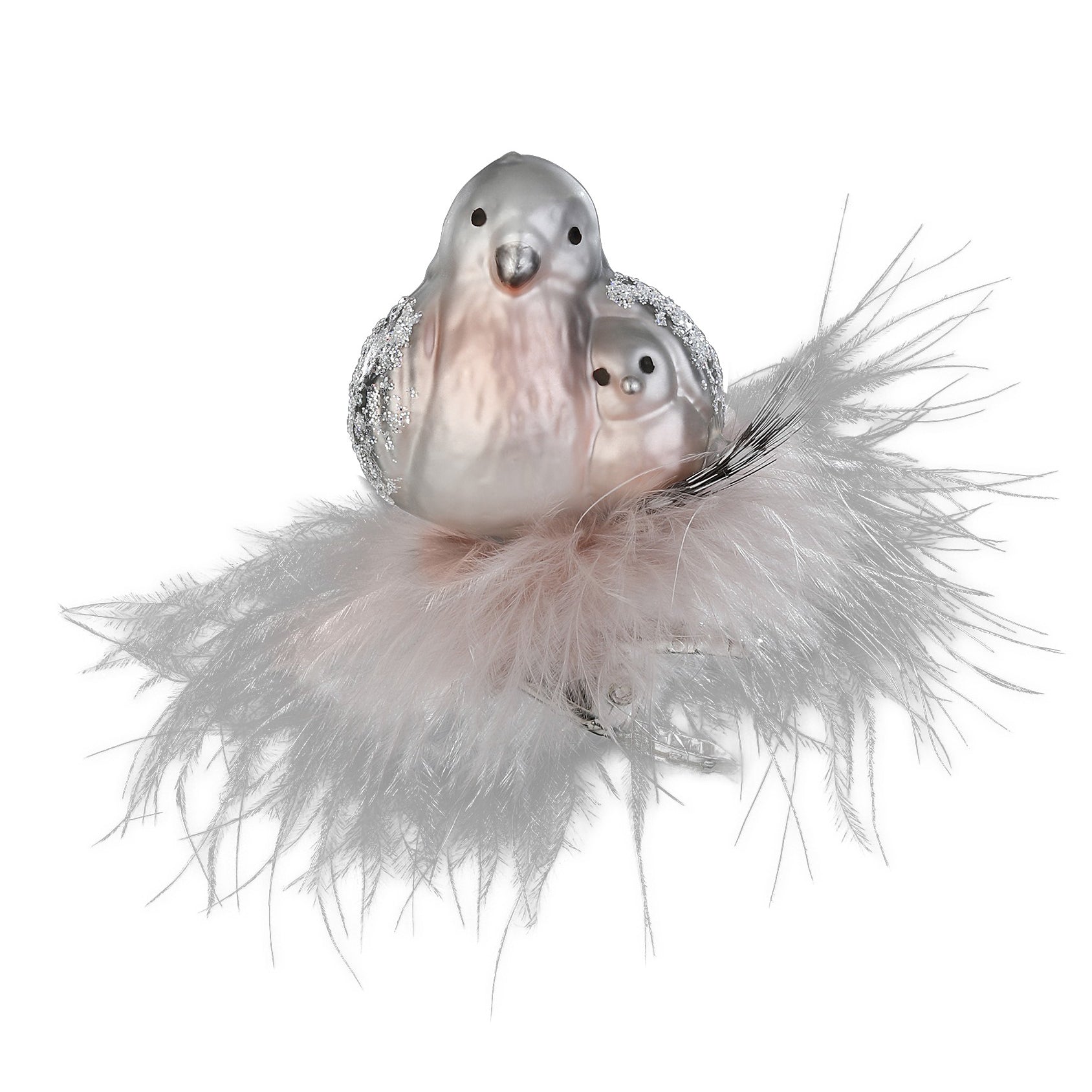 Clip Vogel Glaskugel Kuschelzeit silber, 5,5cm 10112S023 Inge Glas