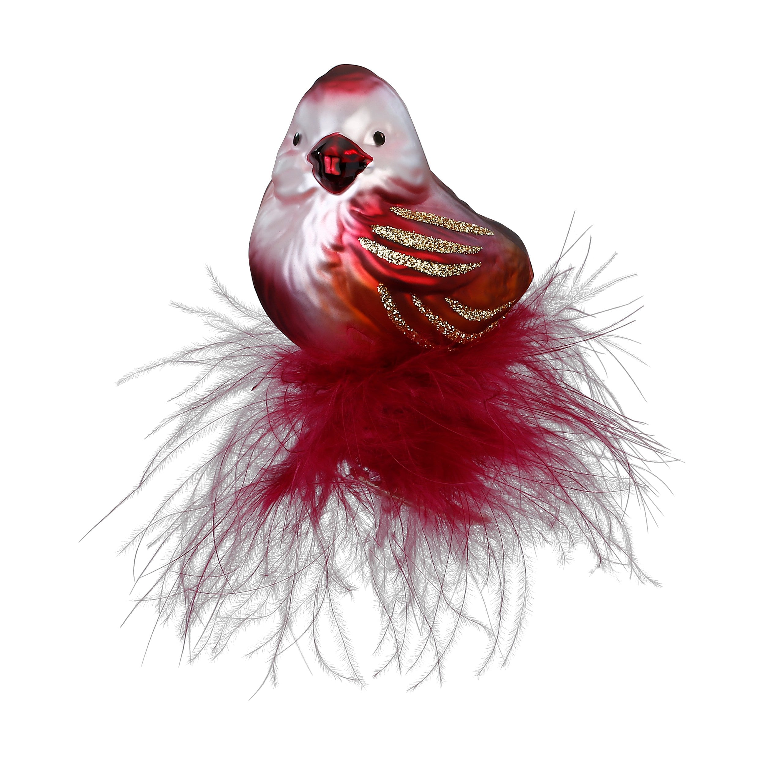 Clip Vogel Flauschige Feder bordeaux silber, 7 cm 10136S025 Inge Glas
